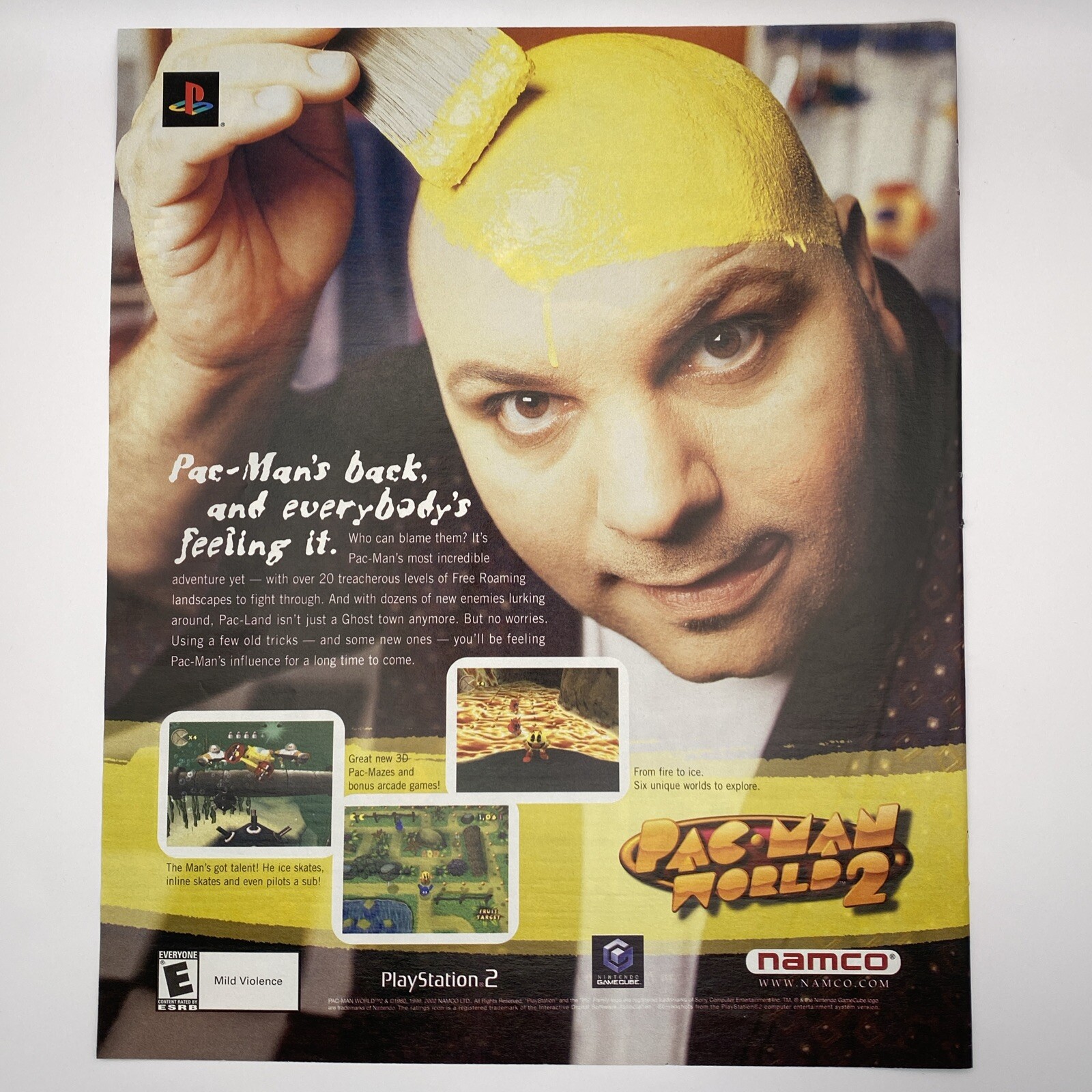 2002 Pac-Man World 2 PRINT AD Gamecube Playstation PS2 Video Game Art  9.75 x 12