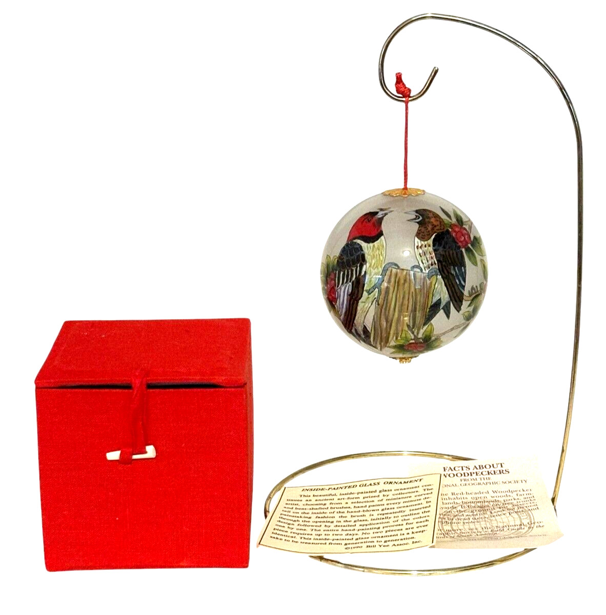 National Geographic Art Glass Bird Ornament Reverse Painted Woodpecker Box