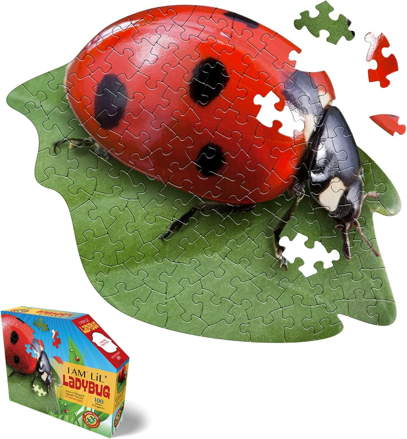 Lil' Ladybug 100 Piece Jigsaw Puzzle for Ages 5 & Up- Unique Animal-Shaped, Post