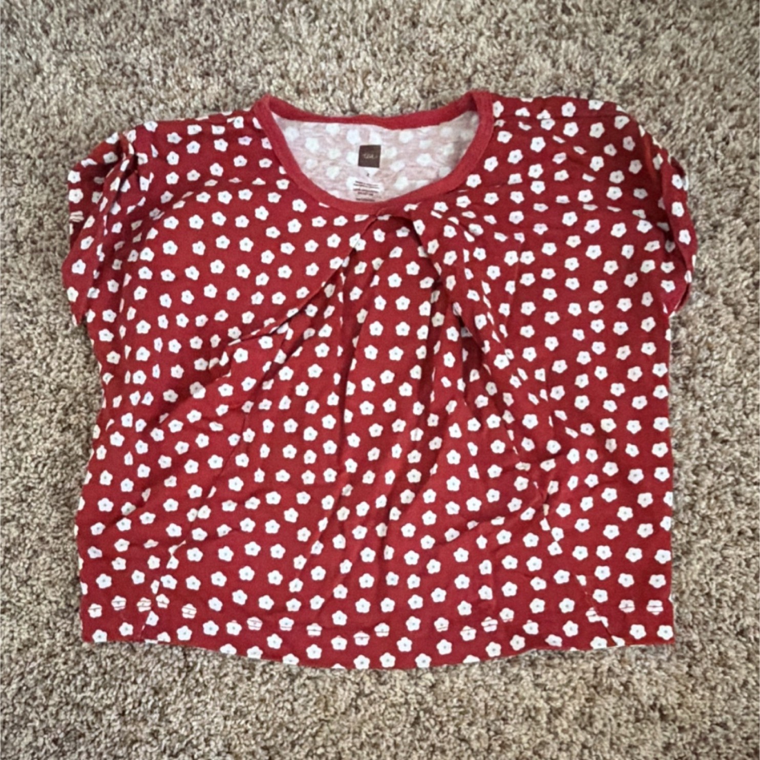Tea Collection Red Floral 100% Cotton Short Sleeve Crew Neck T-Shirt Size 2