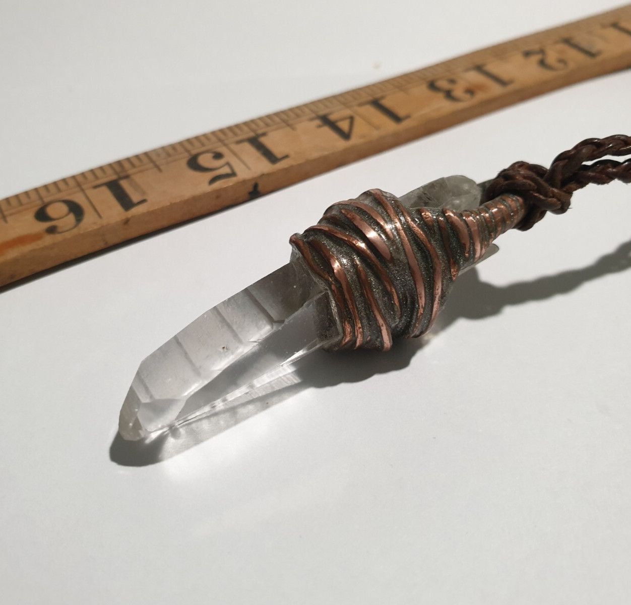 Crystal Necklace Record Keeper Lemurian Clear Quartz  OOAK Copper