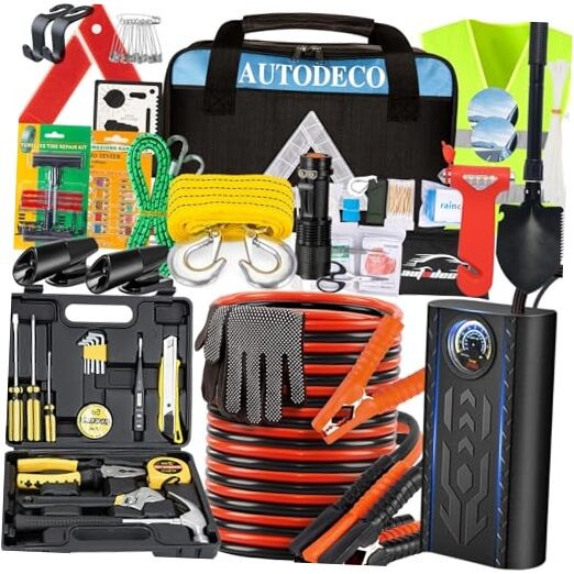  105 PCS Roadside Car Emergency Assistance Kit with Portable Air Compressor 