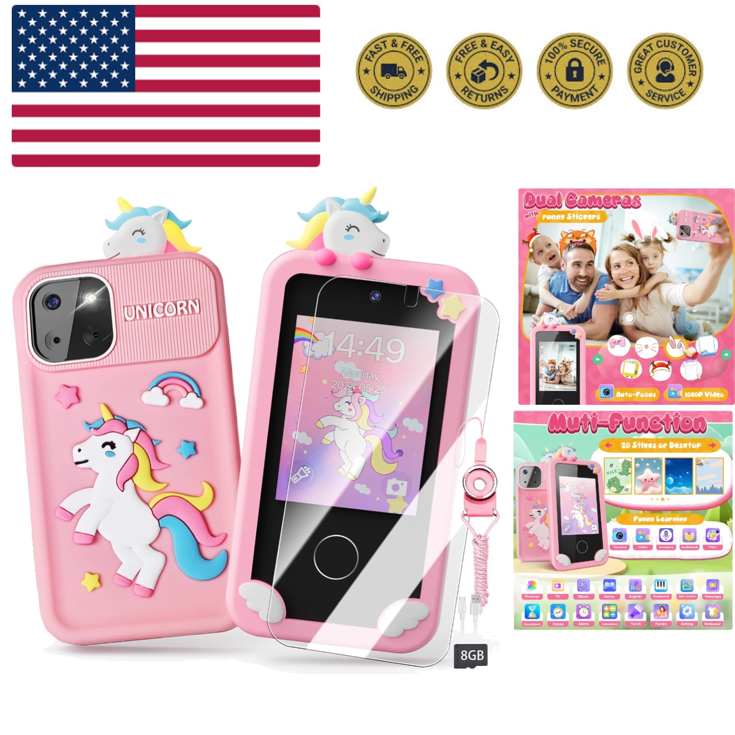 Kids Smart Phone Toys for Girls,Unicorn Gift Toys for Girls Ages 3-9 Christma...