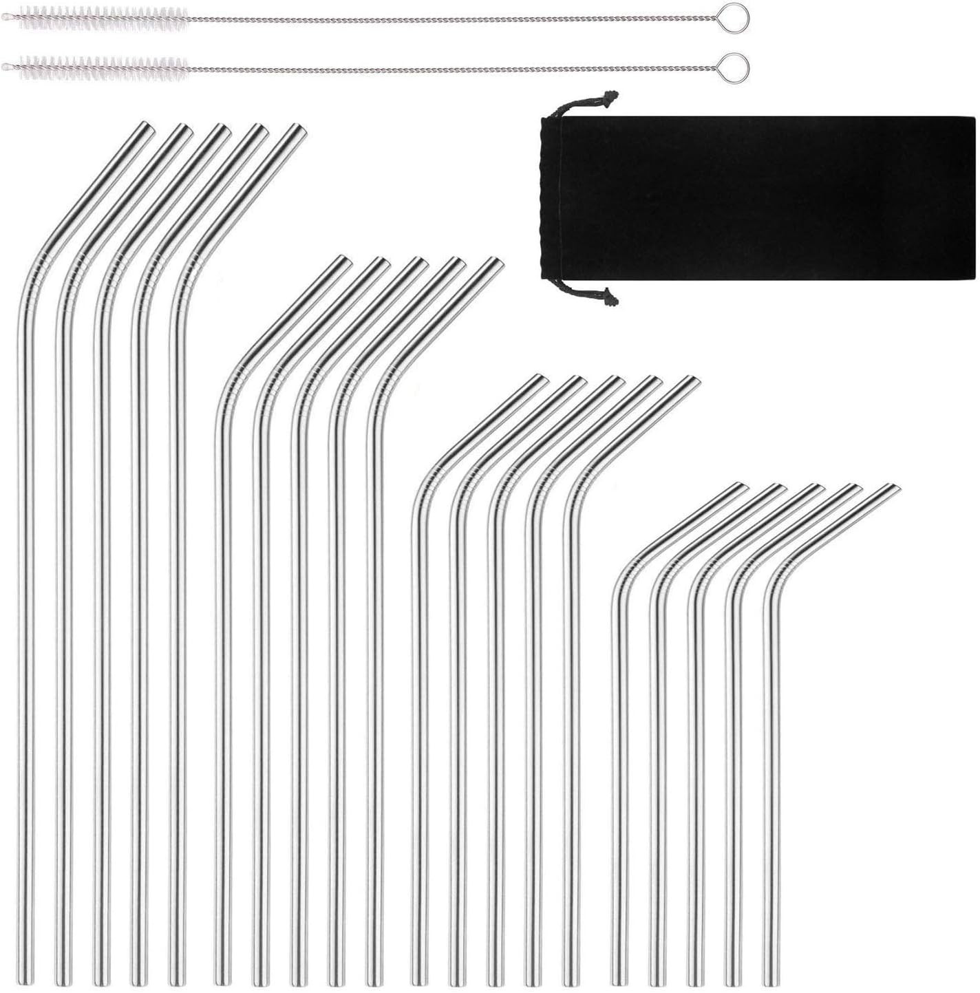 Reusable Stainless Steel Drinking Straws, 20 Pcs 4 Size - 6.3'' 7.1'' 8.5'' 10.5