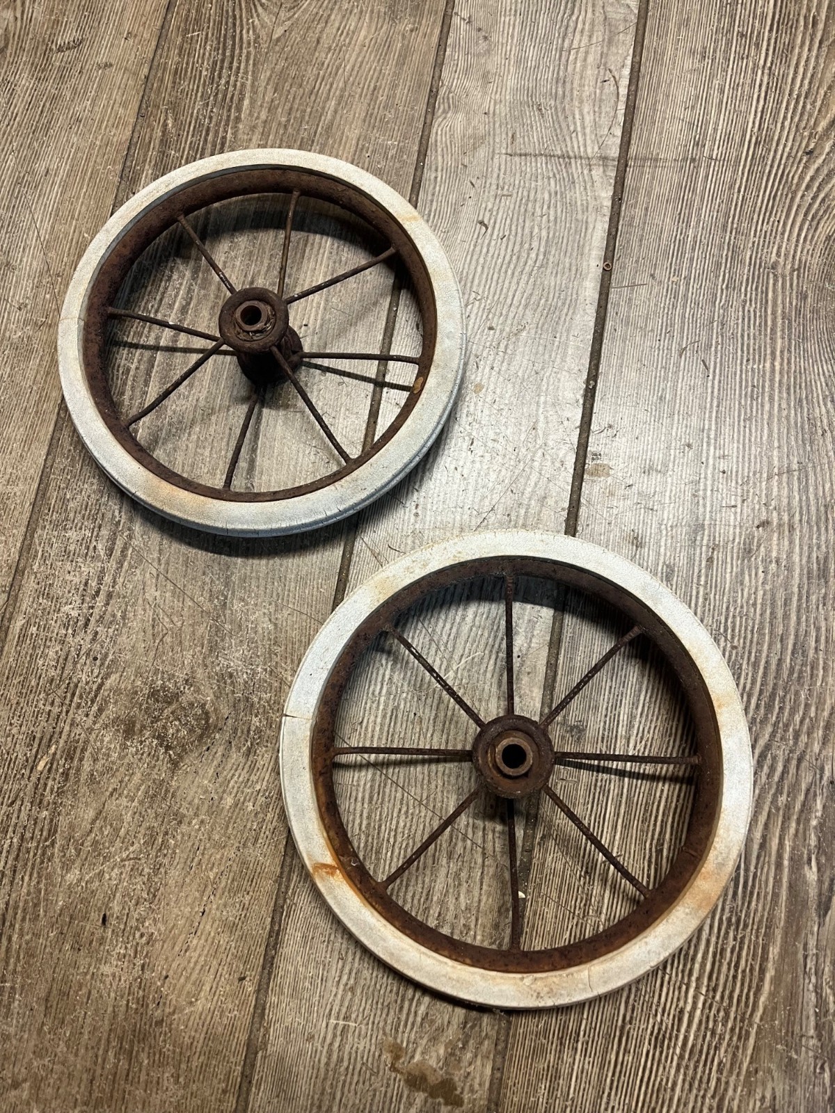 Antique Vintage Baby Buggy Carriage Hard White Rubber Wheels Tires 7.5" Dia