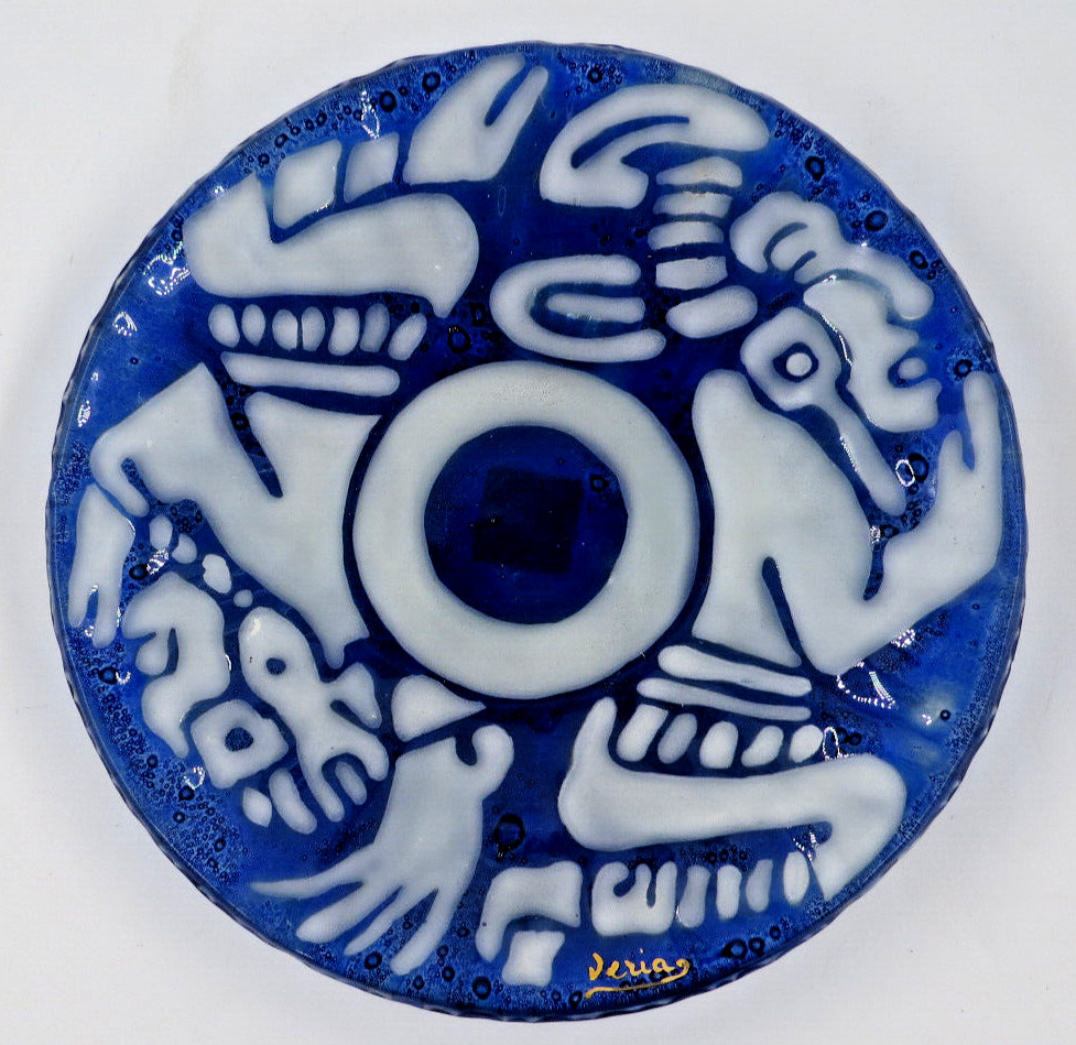 Novica Collection Peru Inca Aztec Mayan Motif Art Glass Plate 8" Artist Signed