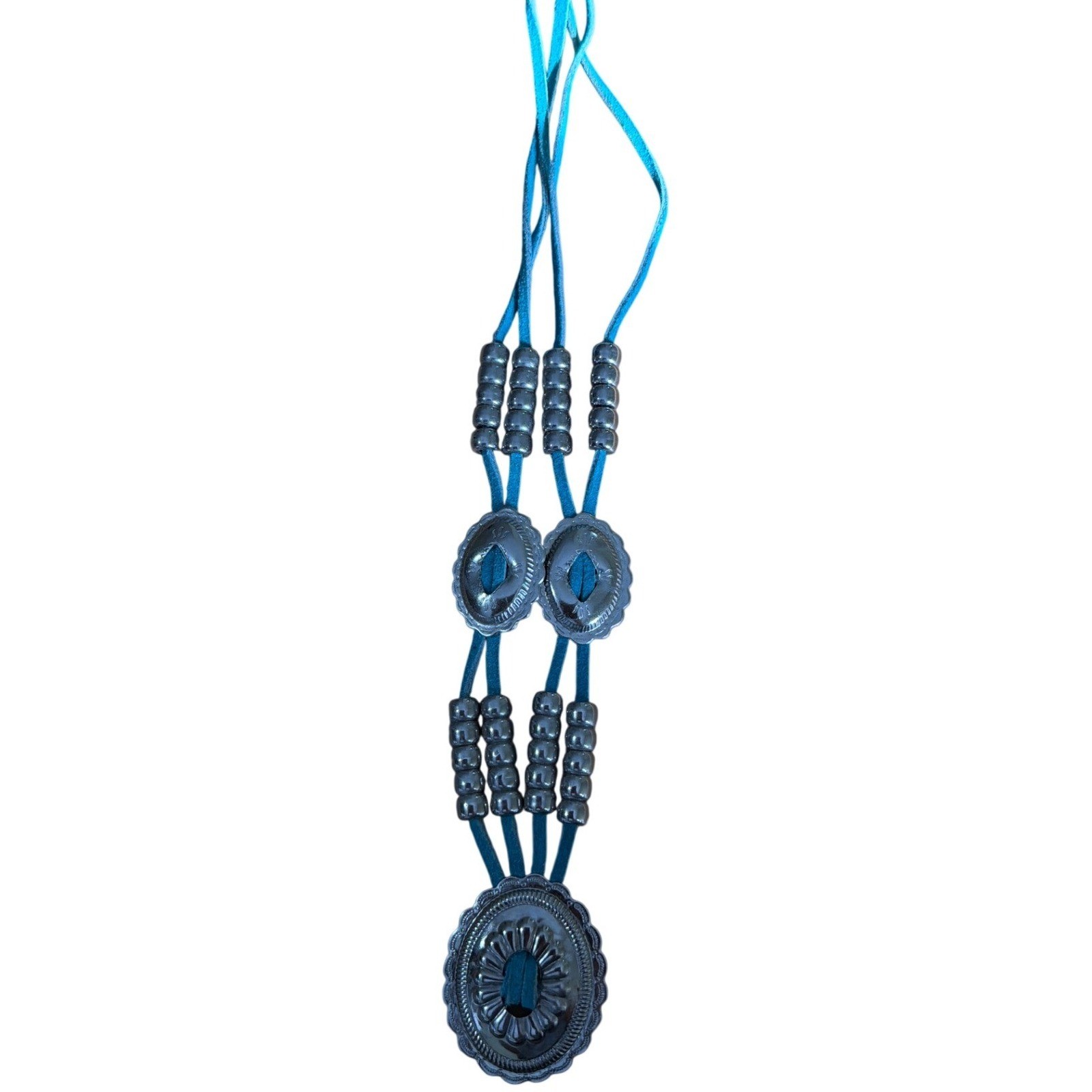Turquoise Beaded Southwestern Concho Necklace Bolo Tie Style Uniqe Festival