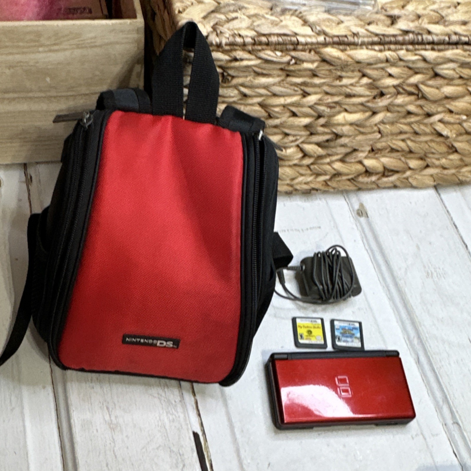 Nintendo DS Lite Console Red with Games, Charger, Carrying Case Mario Sonic