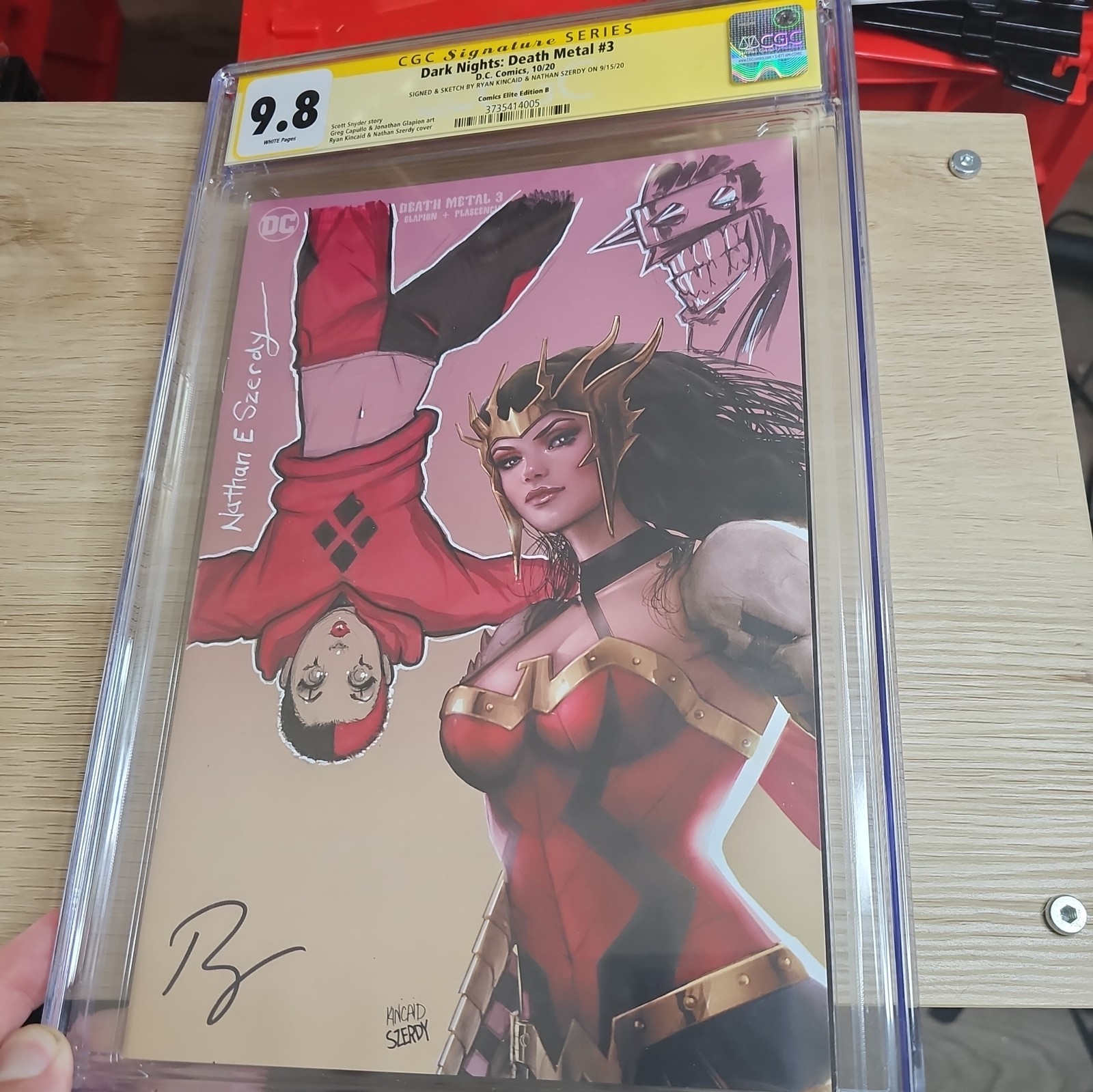 DC Dark Nights Death Metal #3 CGC 9.8 Signed Kincaid Szerdy Harley batman Sketch