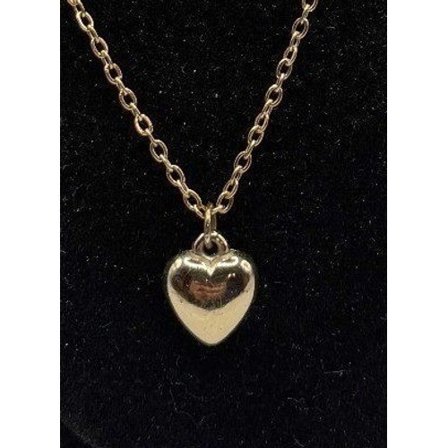 Gold Tone Puffy Heart Pendant Necklace 20" Chain Valentine Gift Daughter