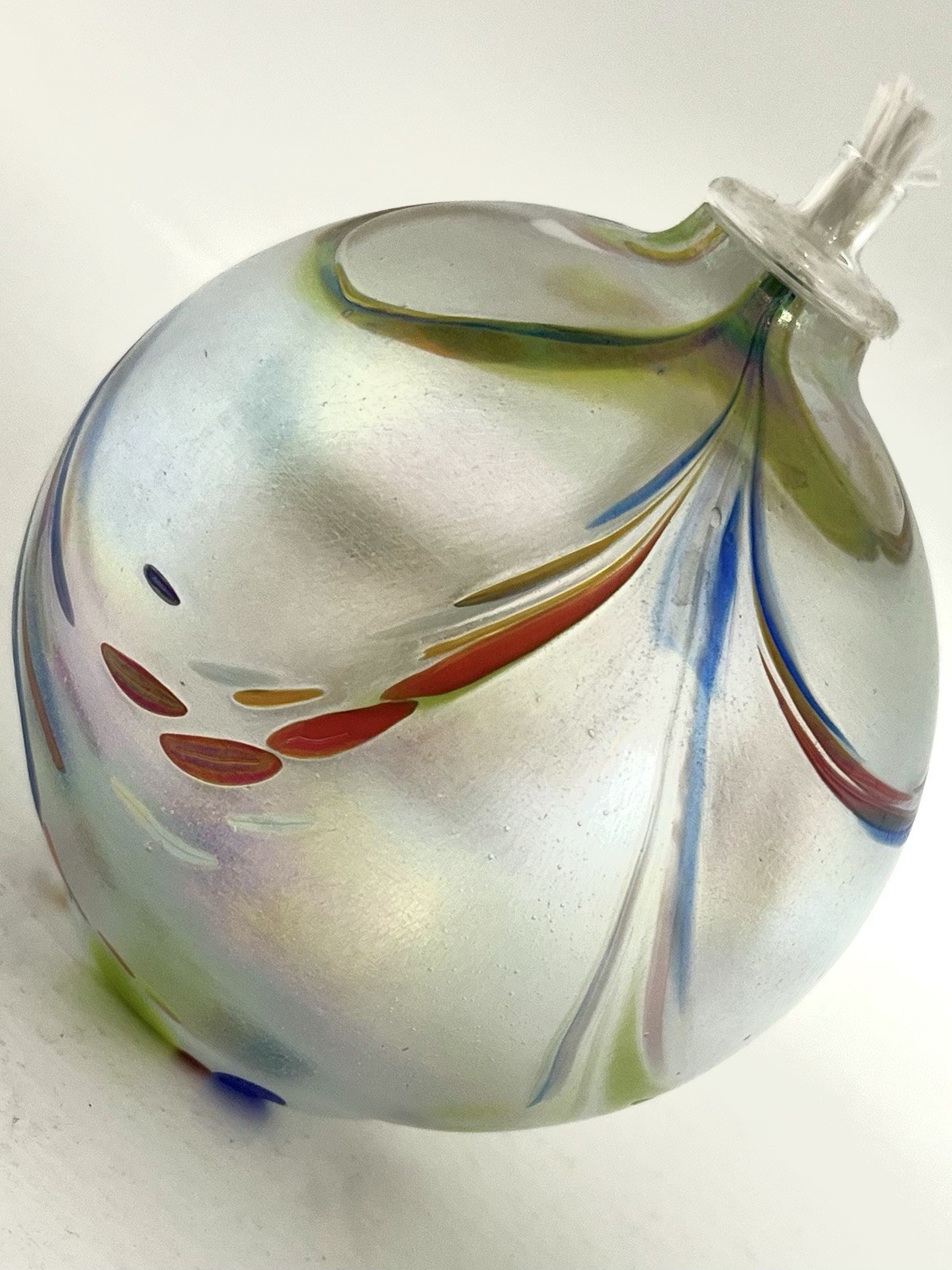 Vintage Glass Eye Studio Hand Blown Glass Iridescent Oil Lamp w Wick, 3 1/4”