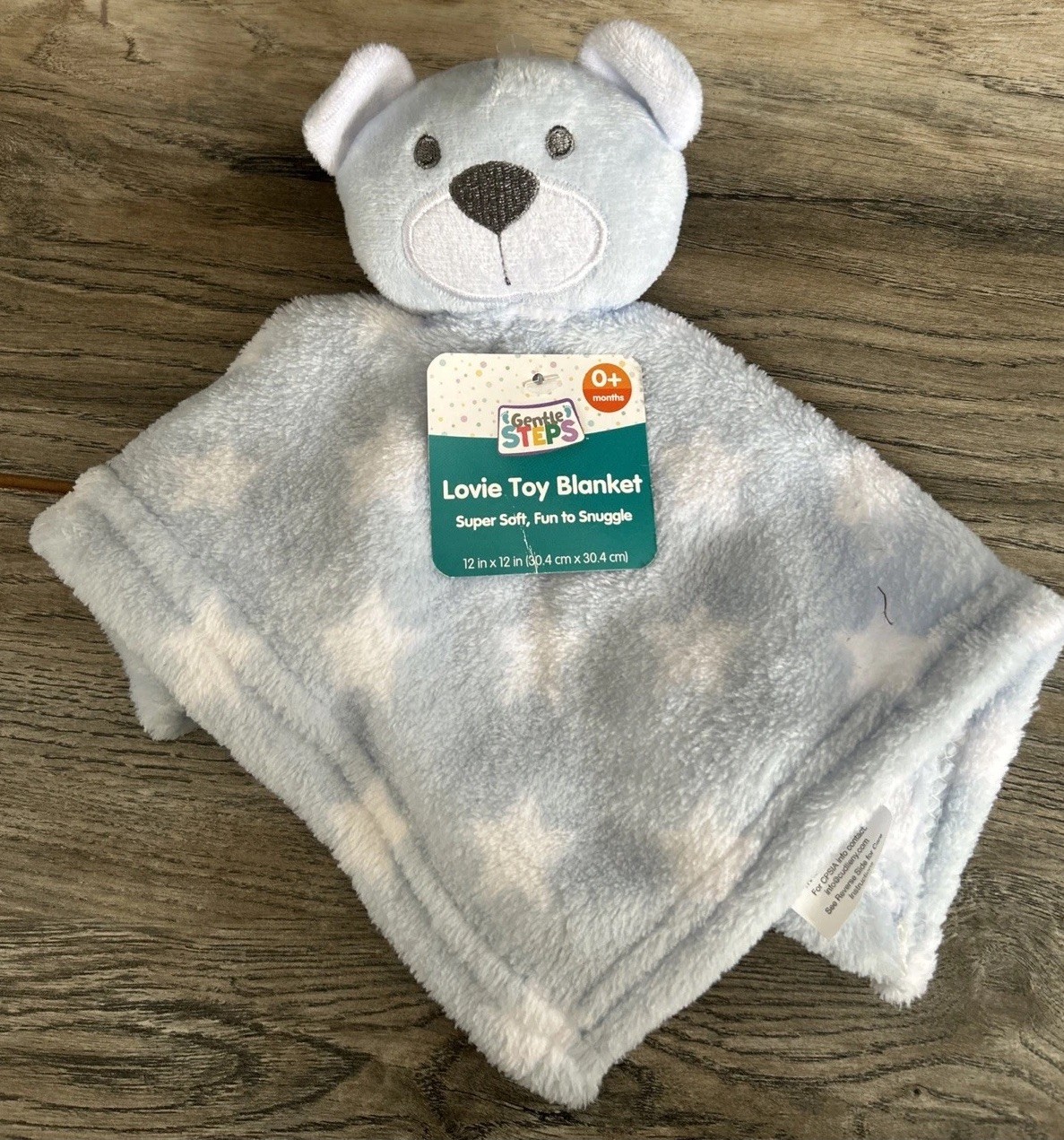 Gentle Steps Baby Lovey Blanket Blue Star Bear Plush Soft Security Toy 11” New