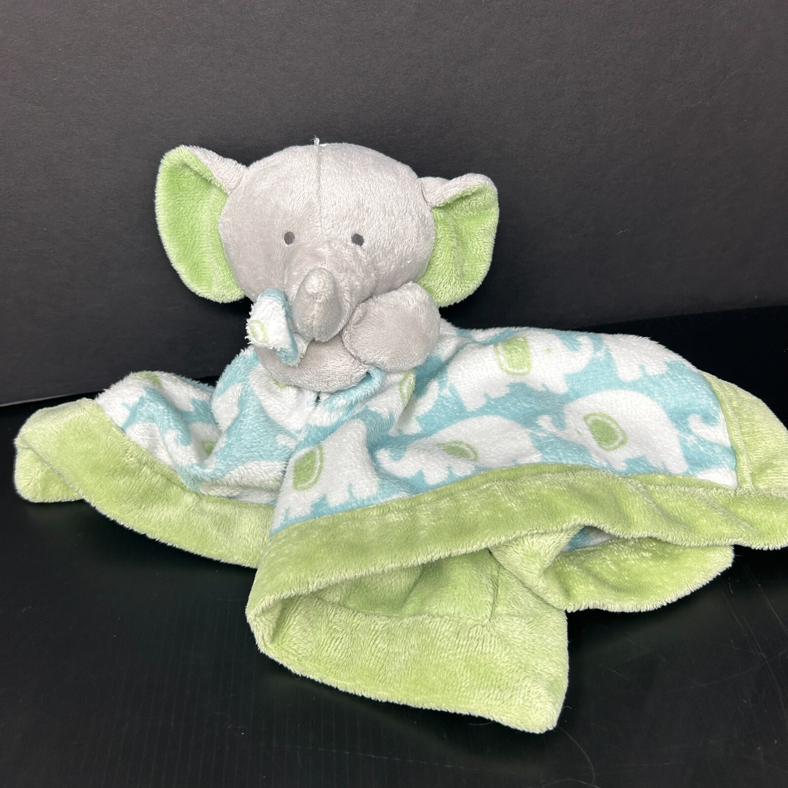 Carters Gray Elephant Baby Security Blanket Lovey White Elephants Blue Green 