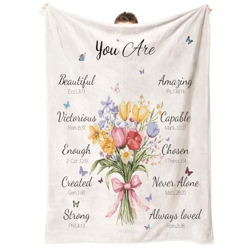 Christian Gifts for Women, You are Bible Verse Religious Blanket with Flowers, 