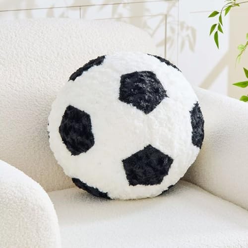 Soccer Throw Pillow Round Football Ball Pillow Soccer Plush 12 Inch Black