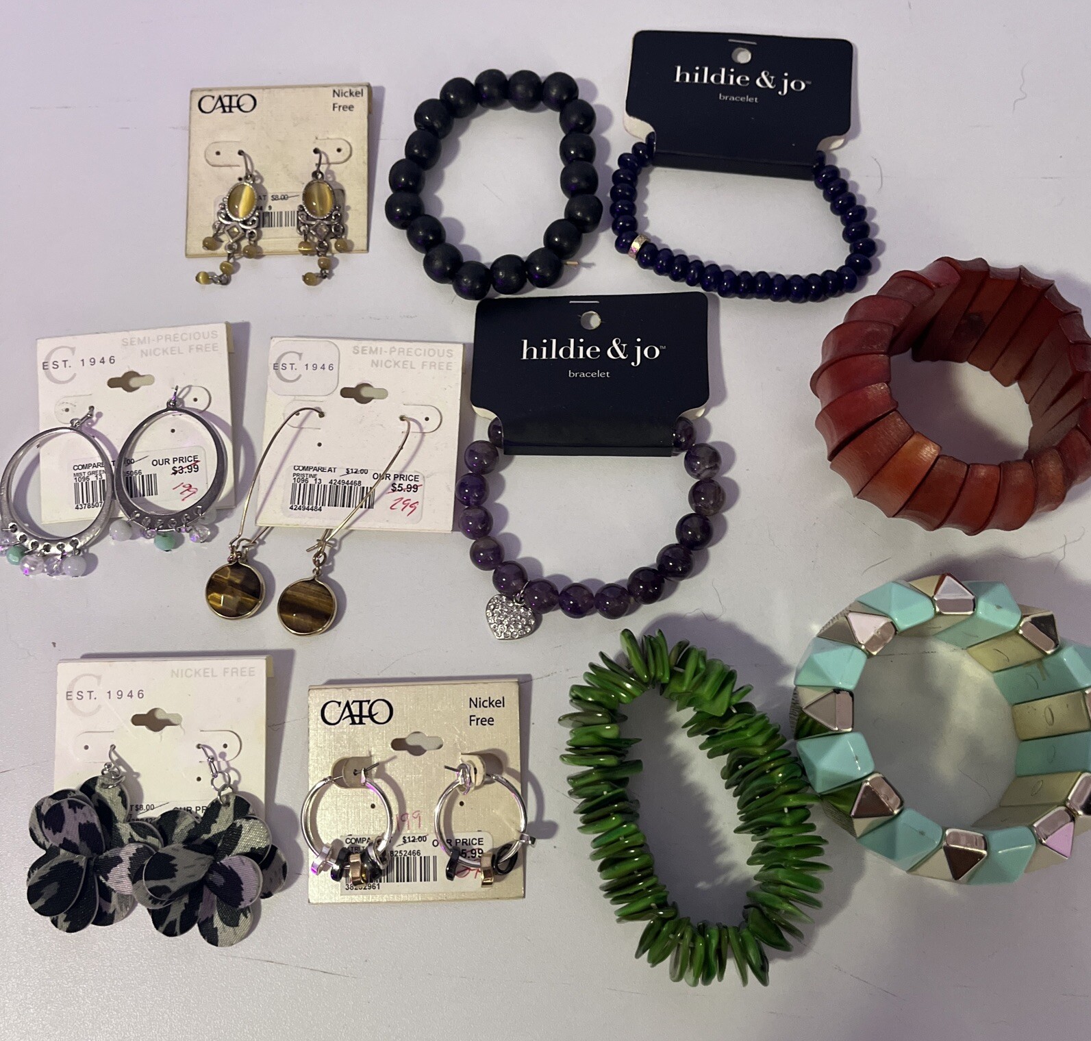 Fashion Jewelry 6 Bracelets And  5 Pierced Ear Rings 7 New 4 Gently Used