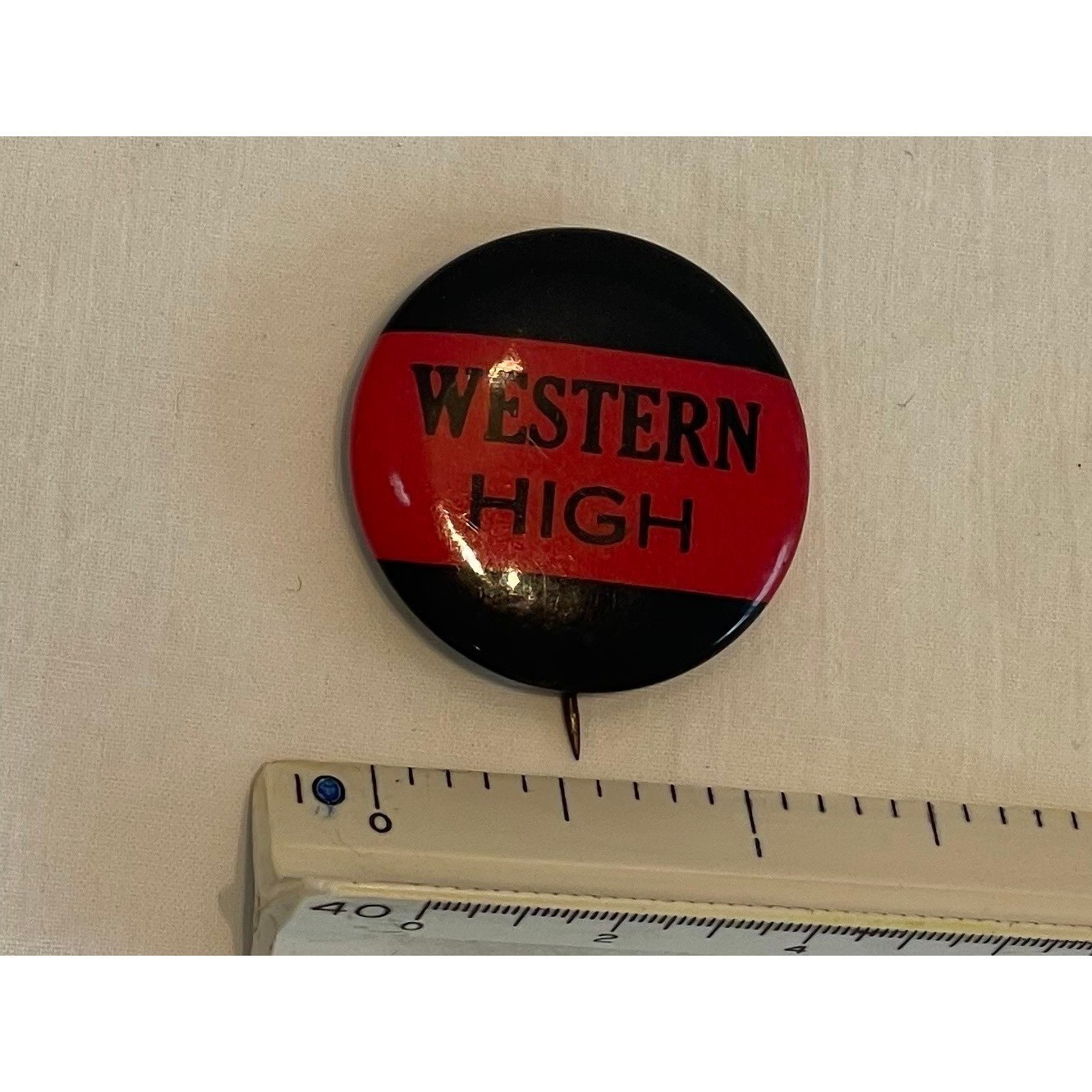 Vintage Western High School Spirit Pin Button Red Black School Memorabilia 1.25"
