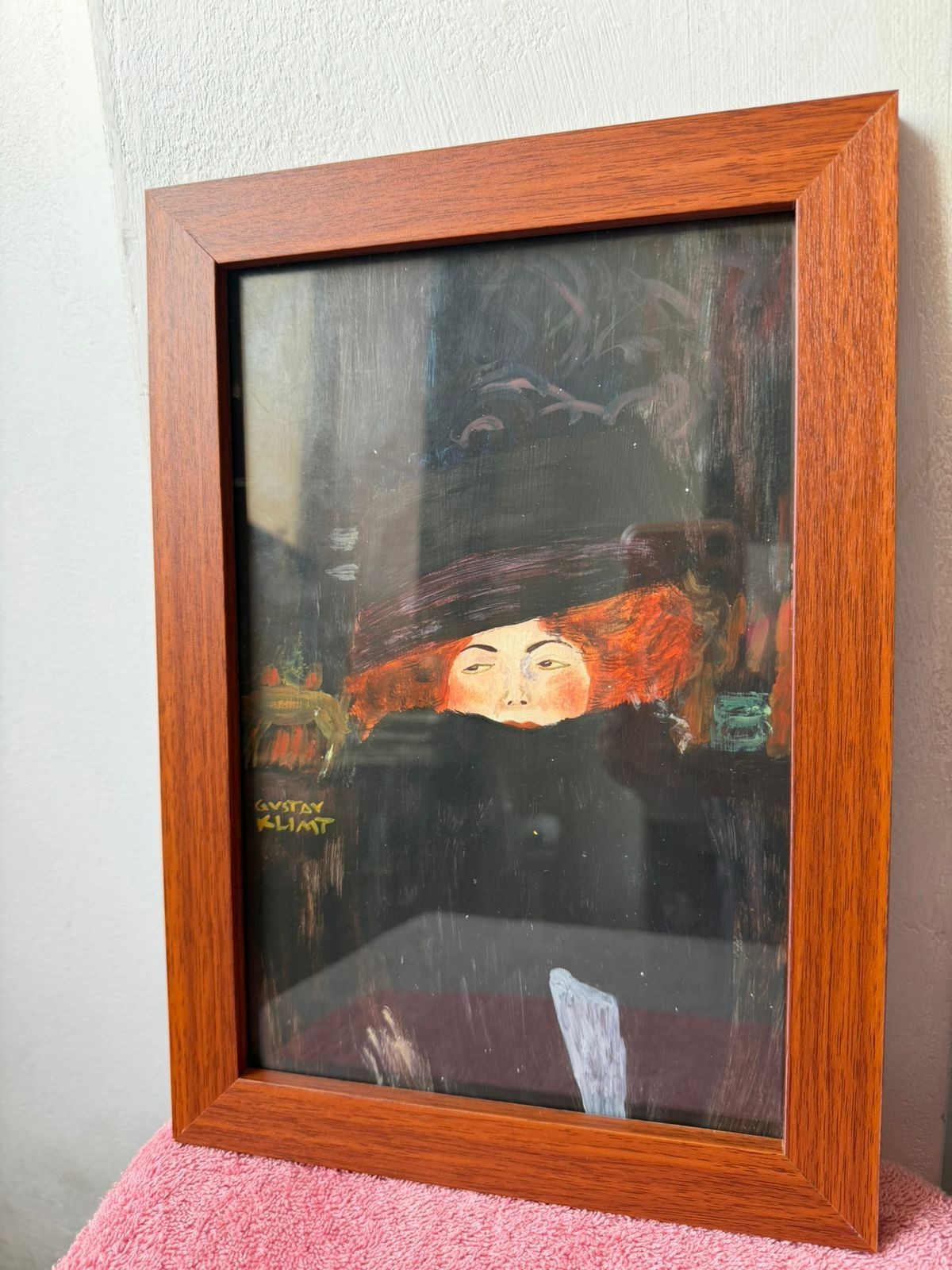 gustav klimt , framed oil painting on wood, sealed and signed.