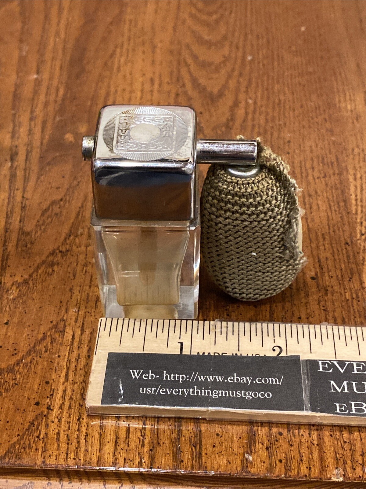 Vtg Vanity Perfume Bottle Squeeze Bulb Glass Atomizer Glass Silver Tone Art Deco