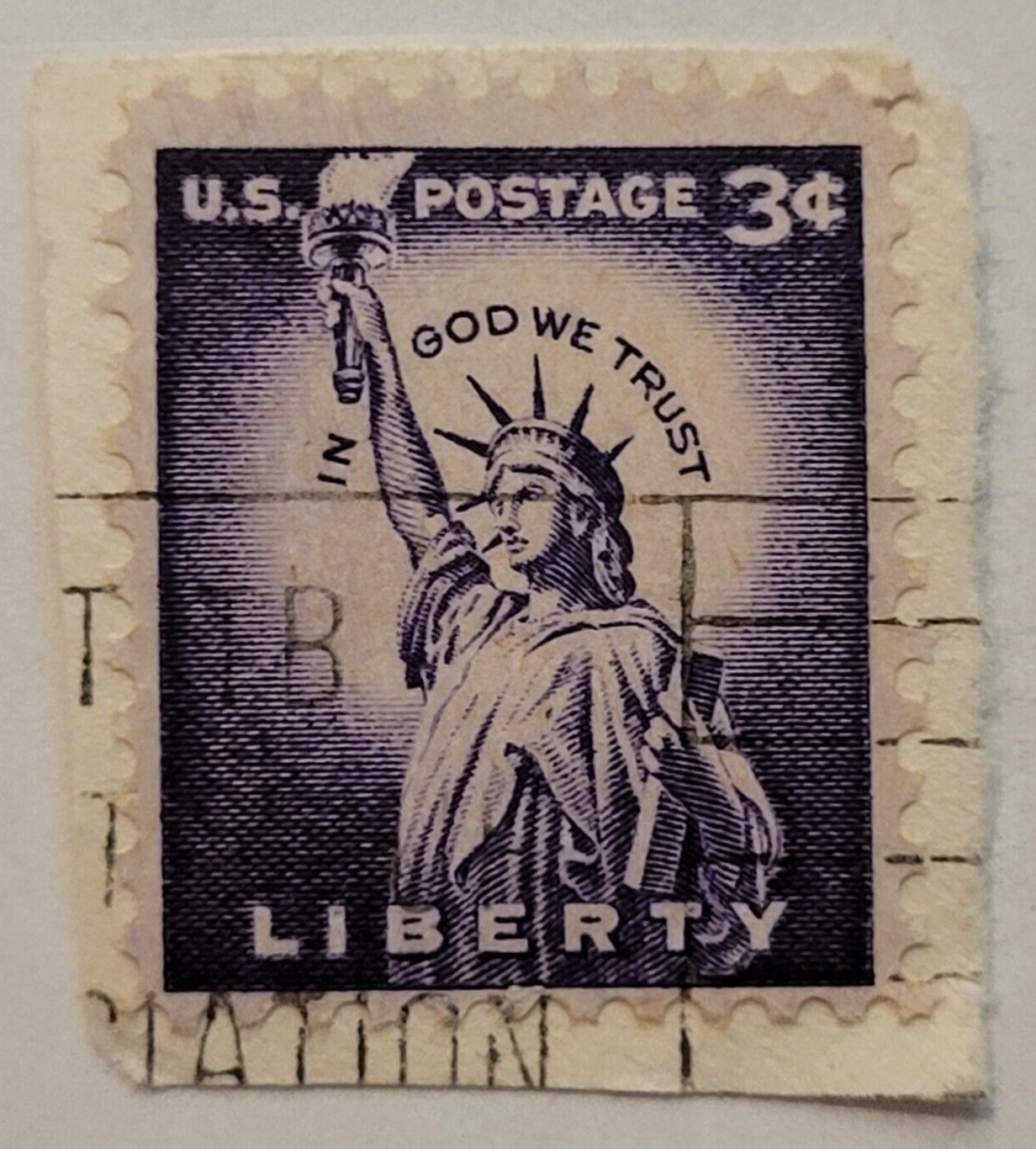 U.S. Postage ~ Statue of Liberty ~ Cancelled/Posted ~ 3¢ Purple Stamp - C21
