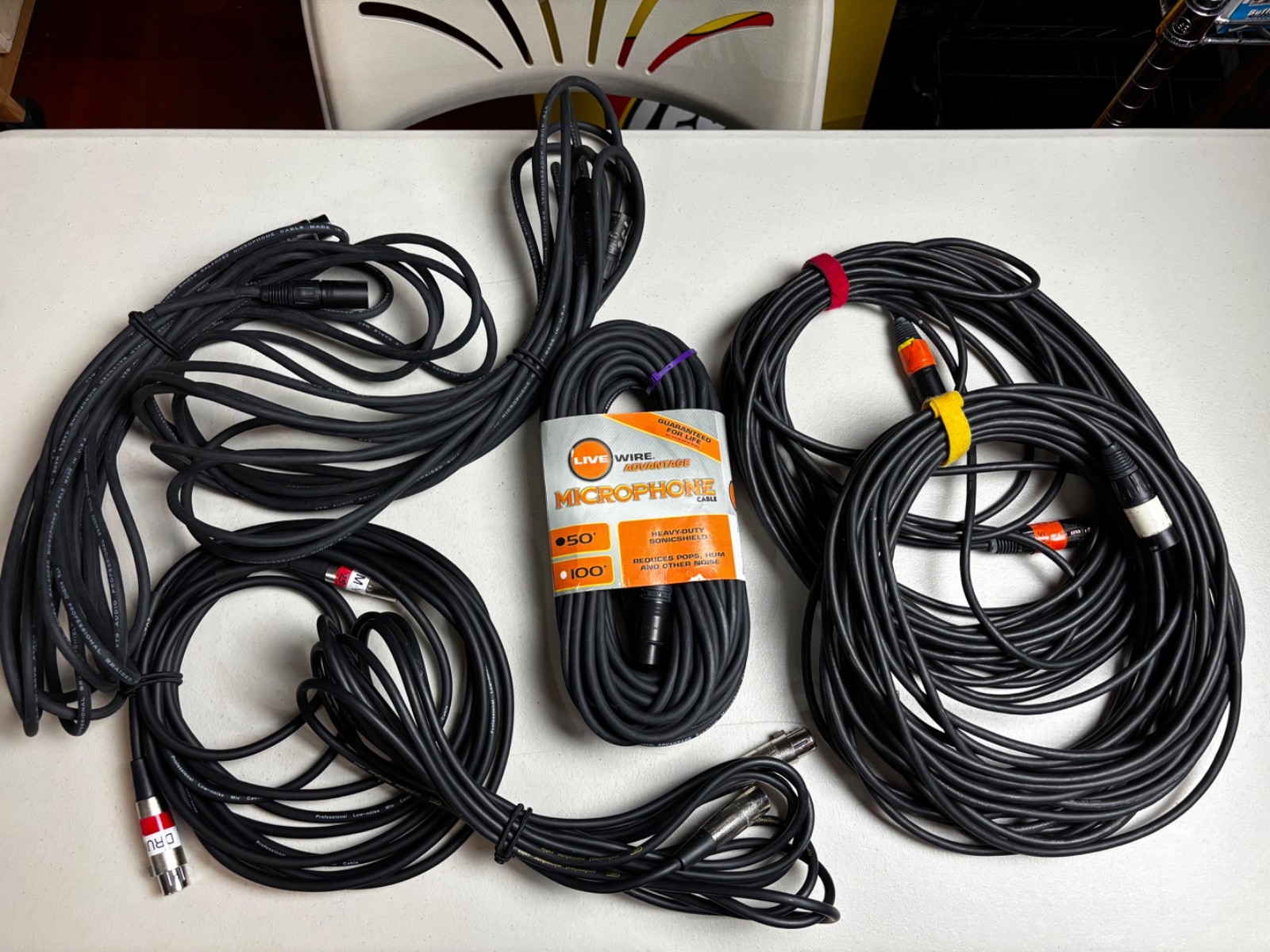 XLR Microphone Cables.   Lot of 7.    Tested!   Various lengths. 50', 25 ', 20'