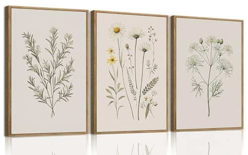  3 Piece Wall Art Vintage Wall Decor Wildflower 12x16in Vintage Flower5 Framed
