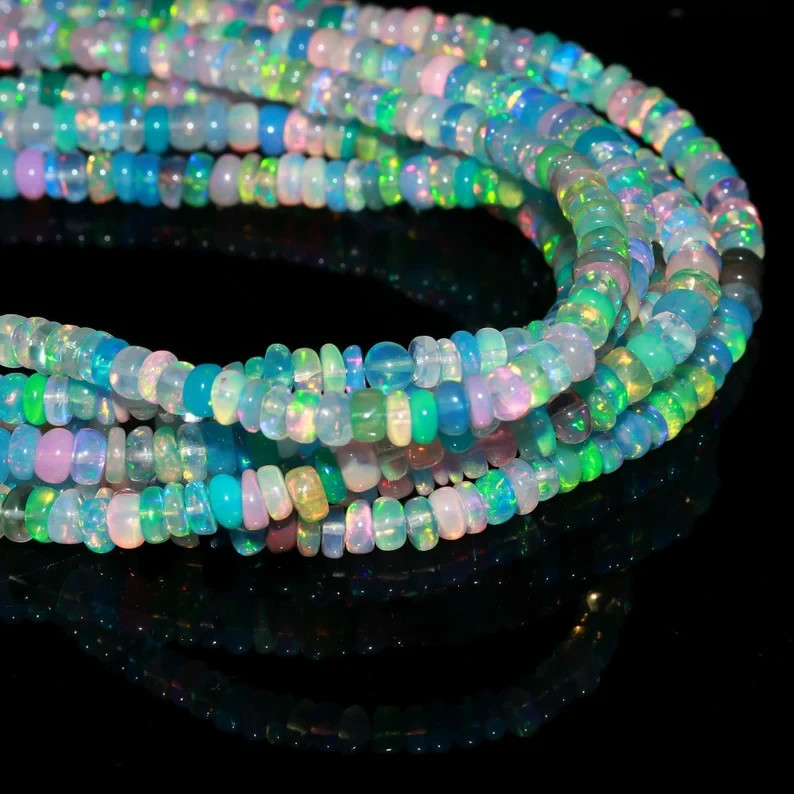 Multi Color Ethiopian Opal Rondelle Beads: AAA Welo Opal Jewelry (4-5 mm)