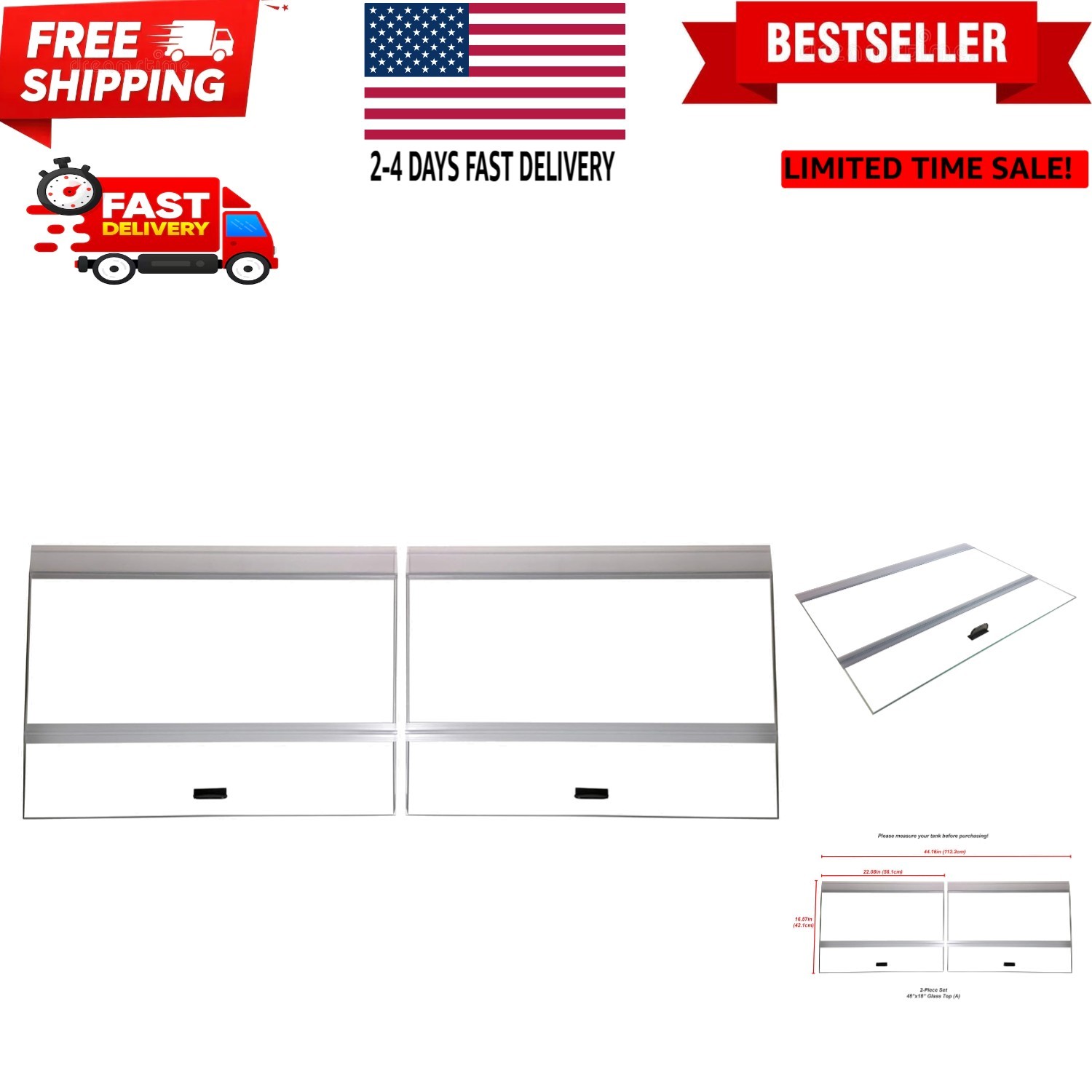 Glass Canopy 2 Piece Set for Aqueon & All Glass only 75/90/110 Gallon 48x18 A...