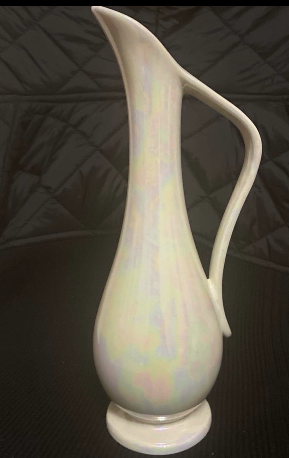 Vintage White Iridescent Ceramic Vase By Atlantic Signed