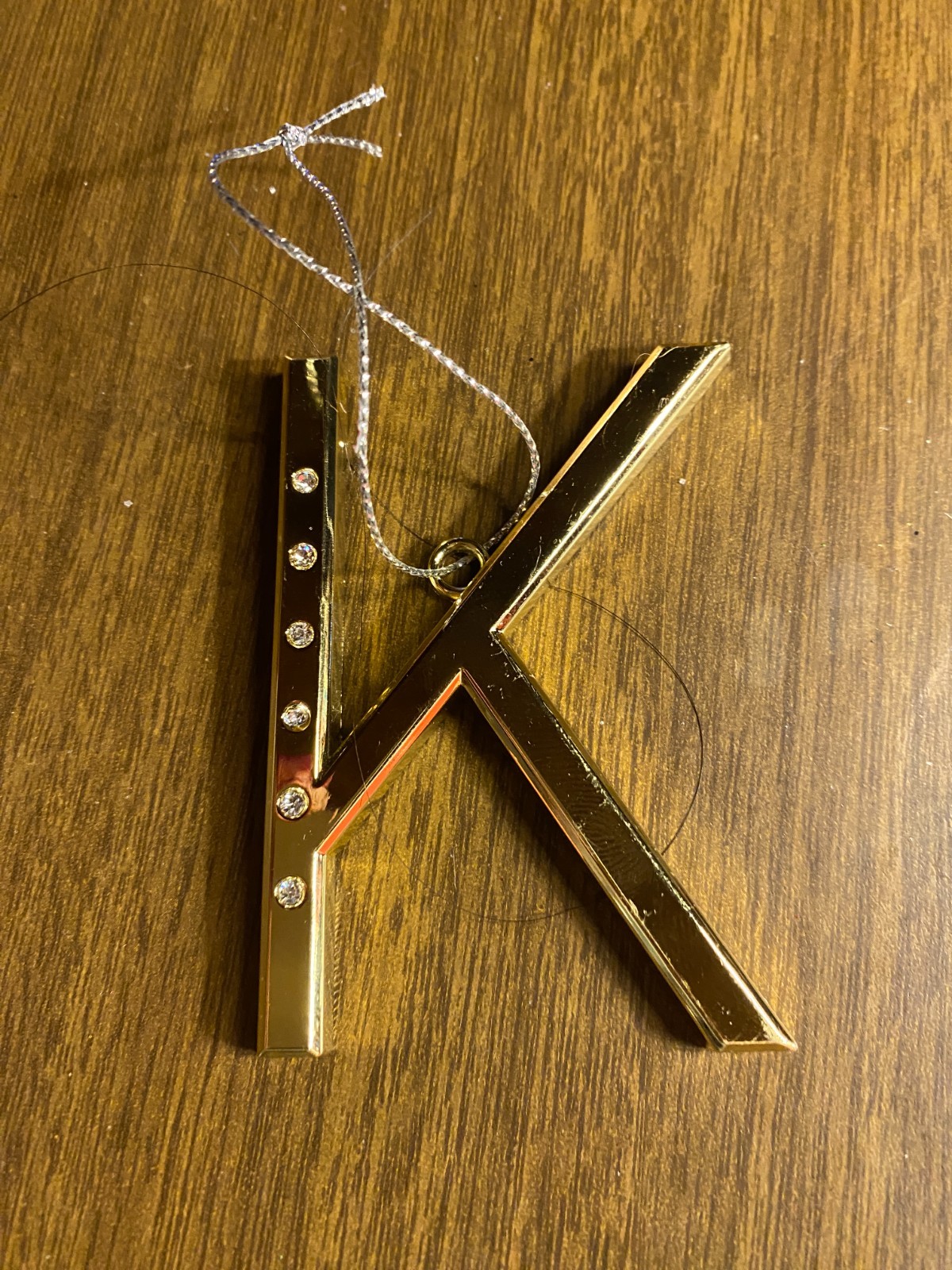 Monogram Initial Letter K Metal Gold Tone Rhinestone Christmas Ornament 3"