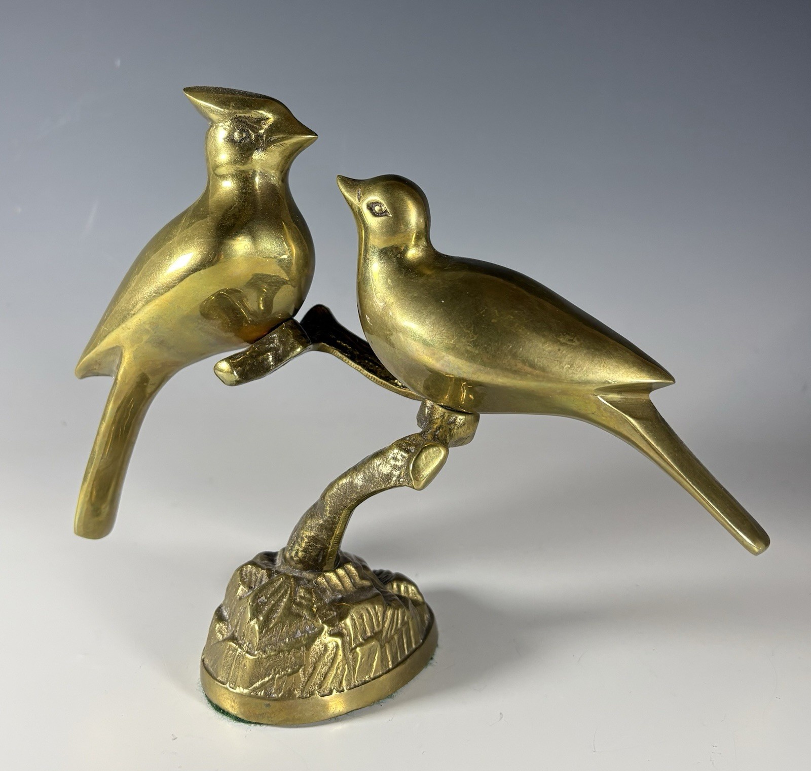 Brass Birds on Branch Sculpture Figure Cardinal Jay Vintage MCM 6 3/4” Tall