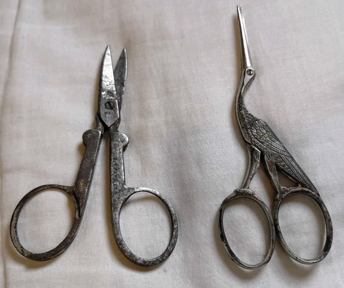 Antique 1800s Patent Folding and German Stork Scissors.