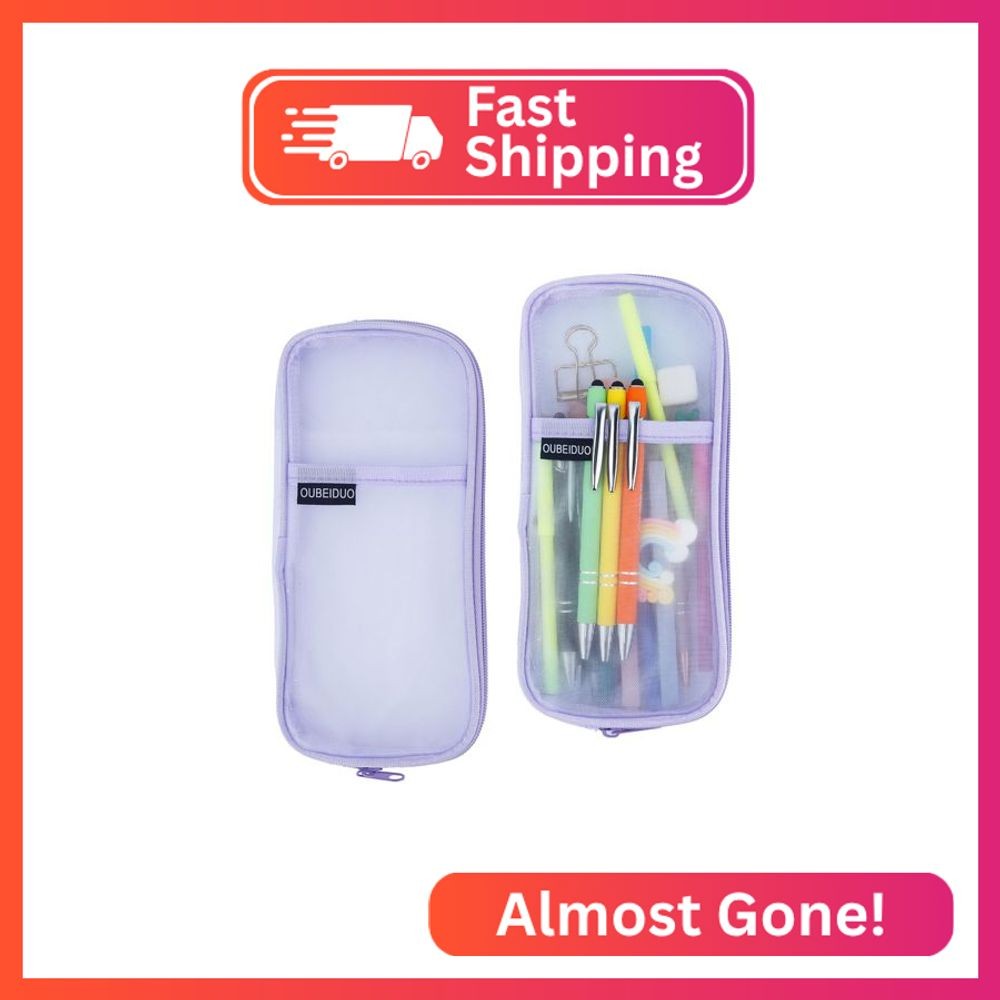 Pencil Case, Purple Pencil Pouch, Pencil Bag, Clear Mesh Pencil Case With Zipper