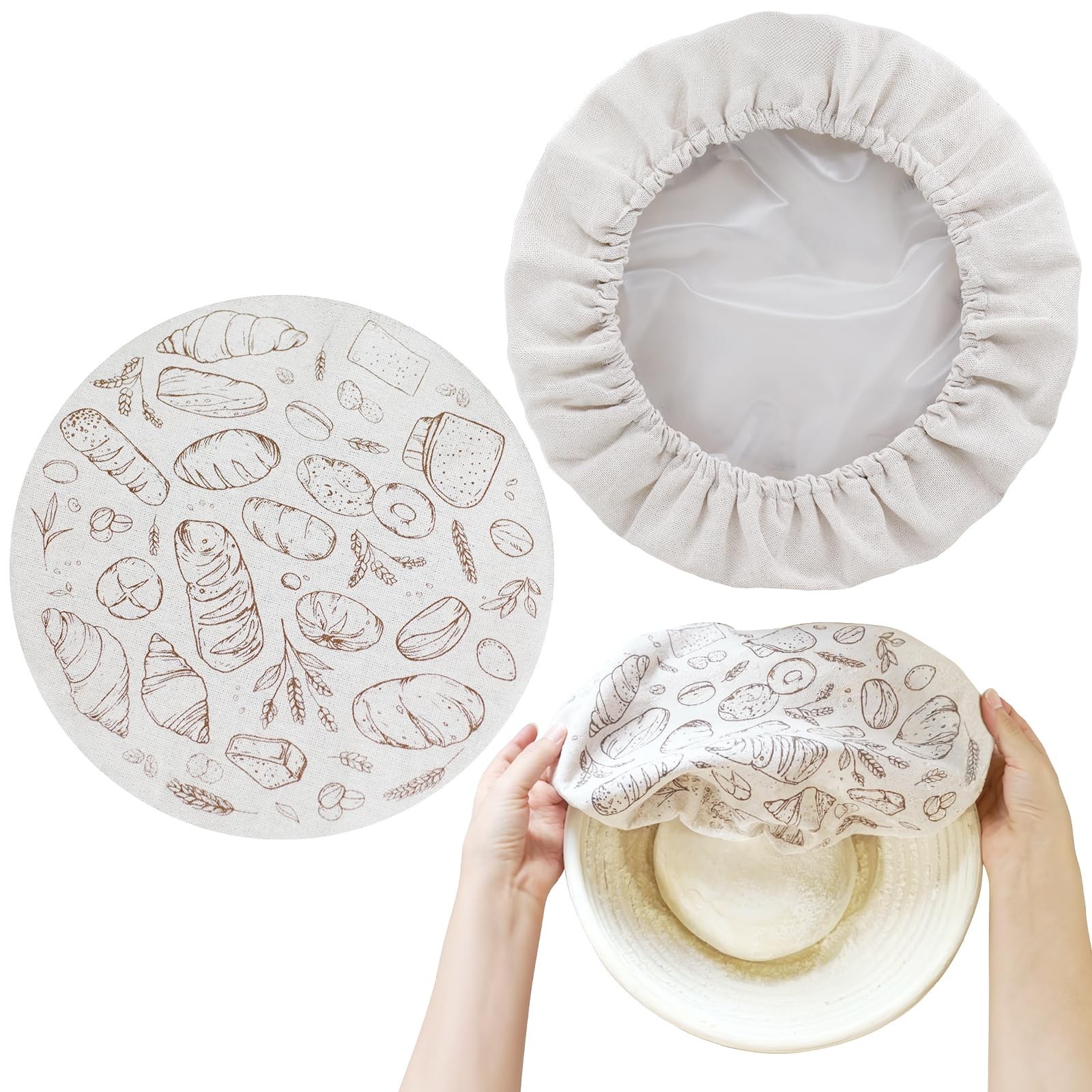 2 Pack 10'' Bowl Covers for Bread Proofing with Plastic Liner, Reusable Cloth...
