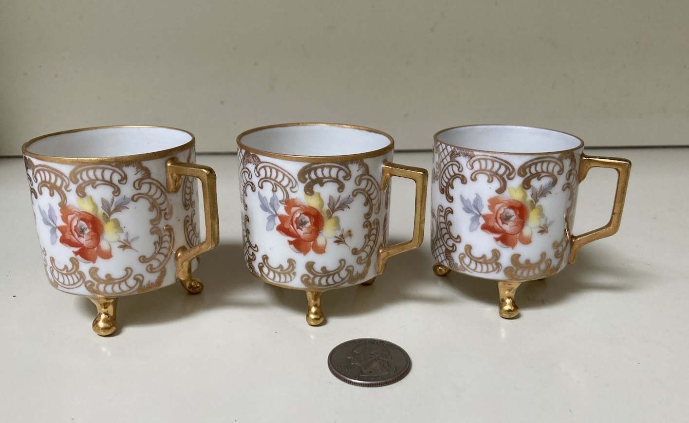 Antique 3 Mitterteich Bavaria Germany Footed Demitasse Cups Rococo Style