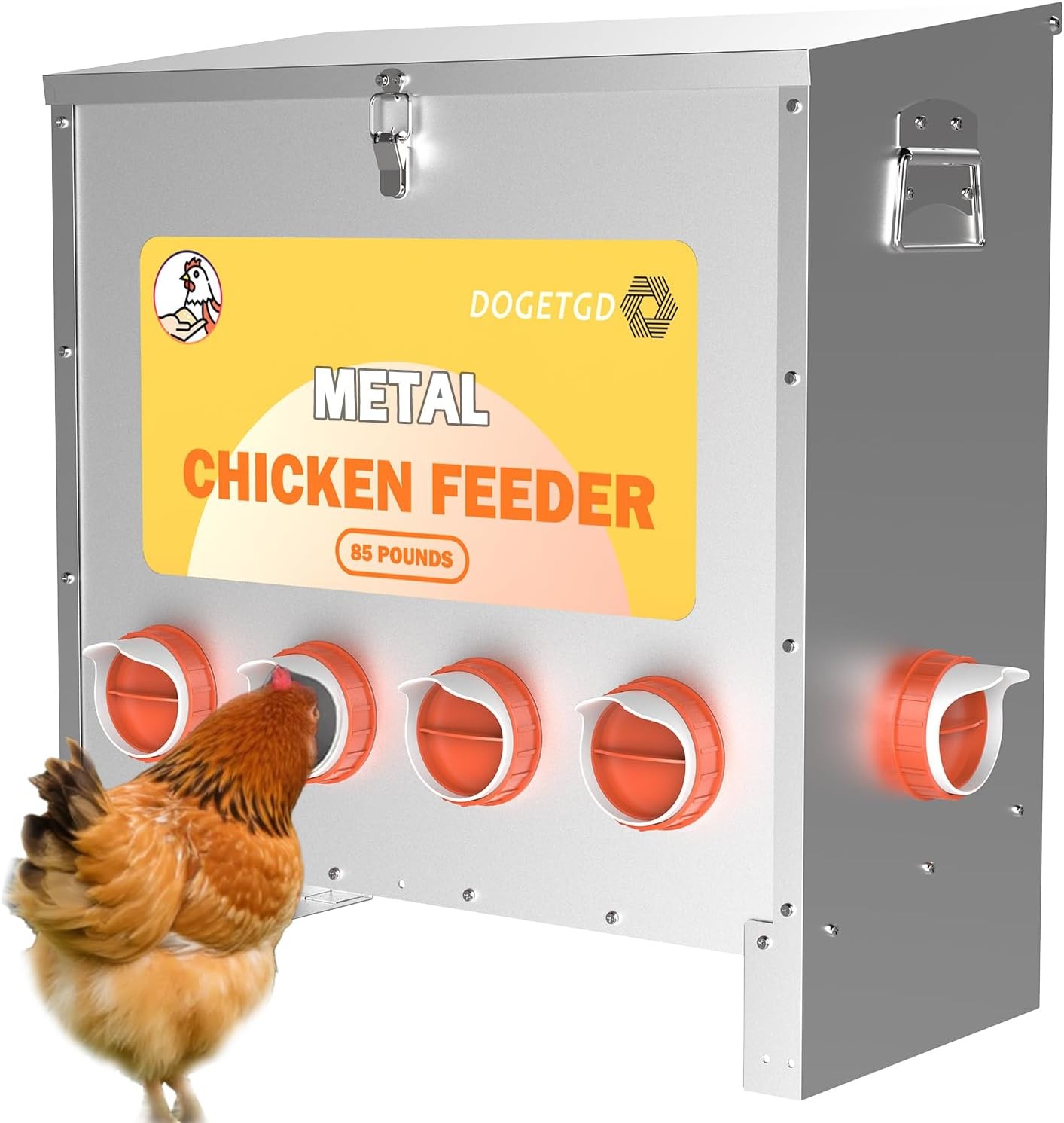 Automatic Chicken Feeder No Waste Metal Poultry Feeder Large Capacity 85 lbs