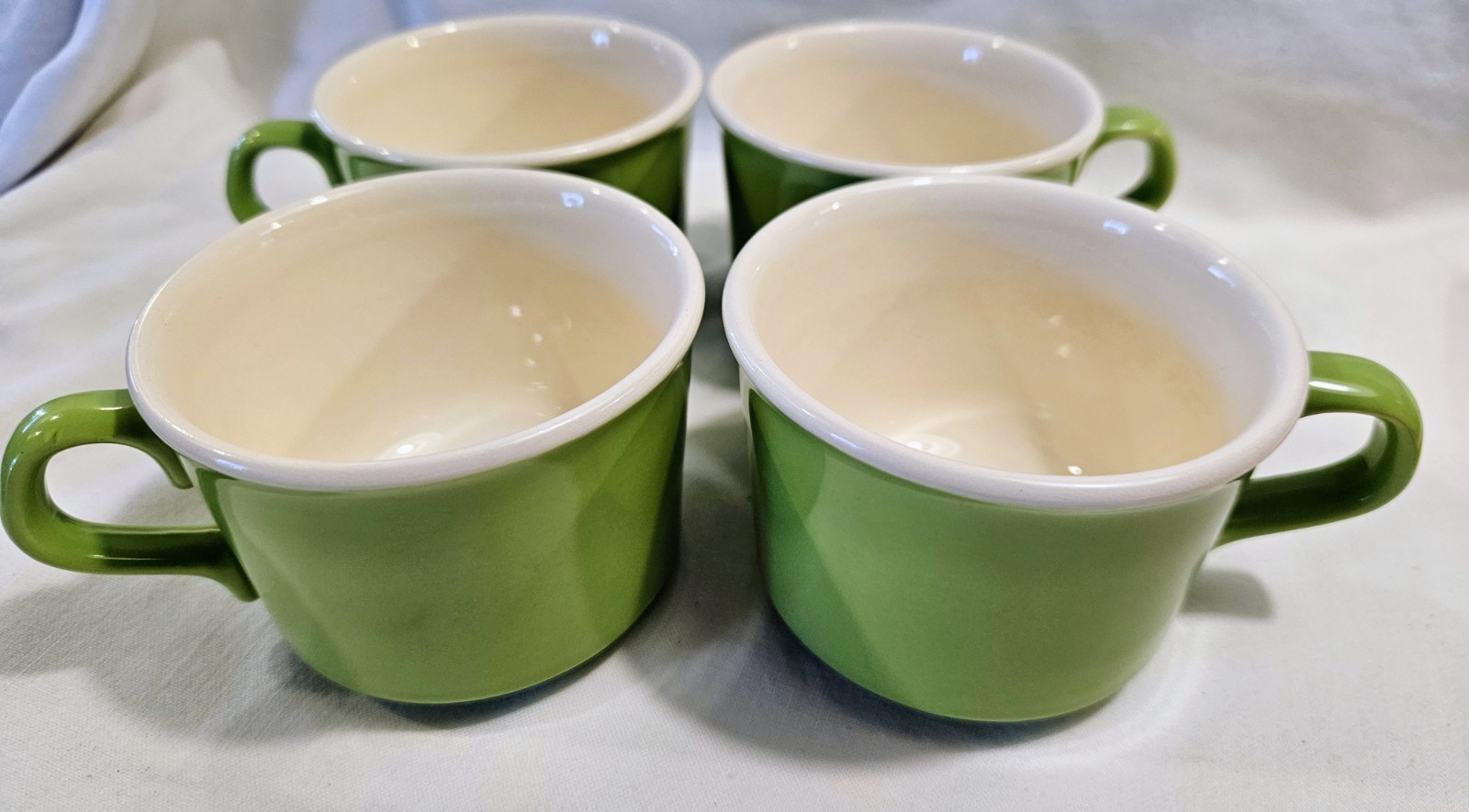 Lot Of 4 Latte/Coffee Mugs, Vintage, Lime/avocado Green, Made In USA