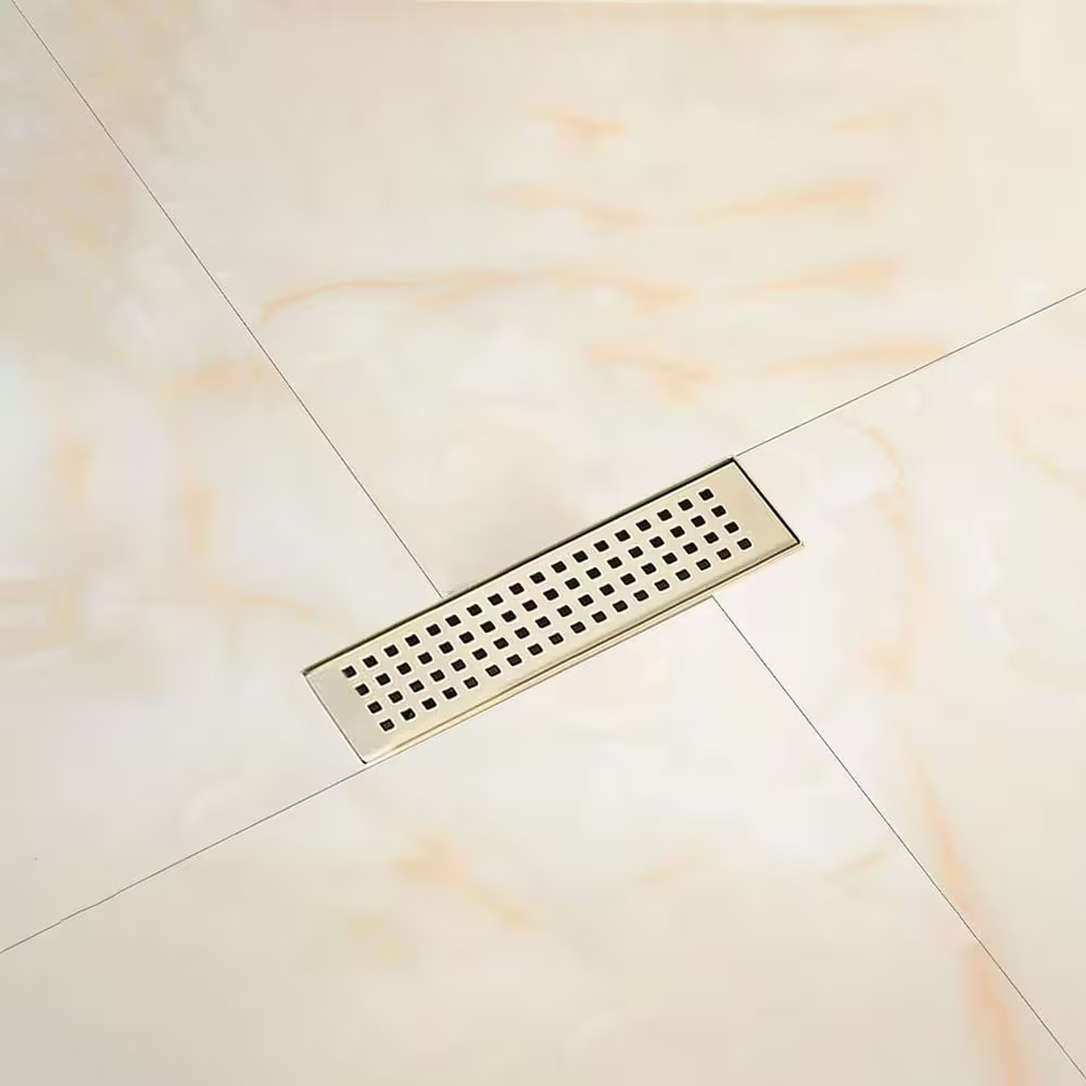12 In. Linear Grid Shower Drain with Leveling Feet in Brushed Gold
