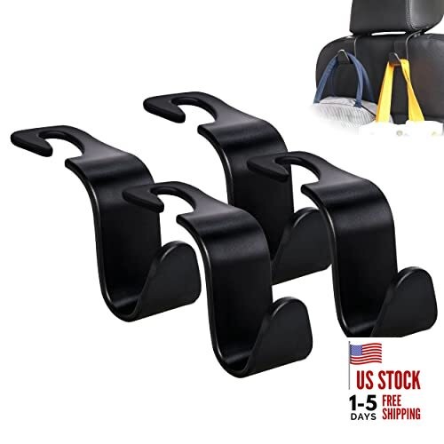 Amooca Car Seat Headrest Hook 4 Pack Hanger Storage Organizer Universal Black