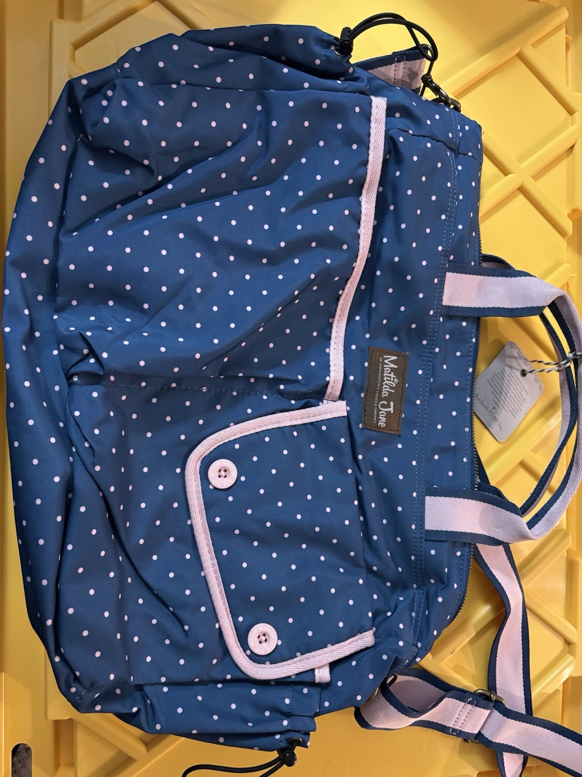 Matilda Jane Blue Polka Dot Baby Diaper Bag  Interior Adjustable Strap no pad  