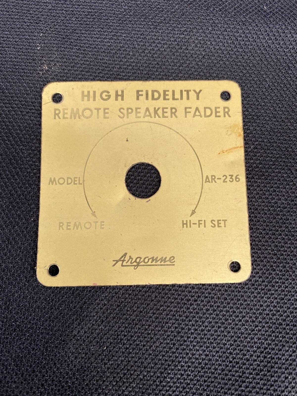 Vintage Argonne AR-236 High Fidelity Remote Speaker Fader Face Plate