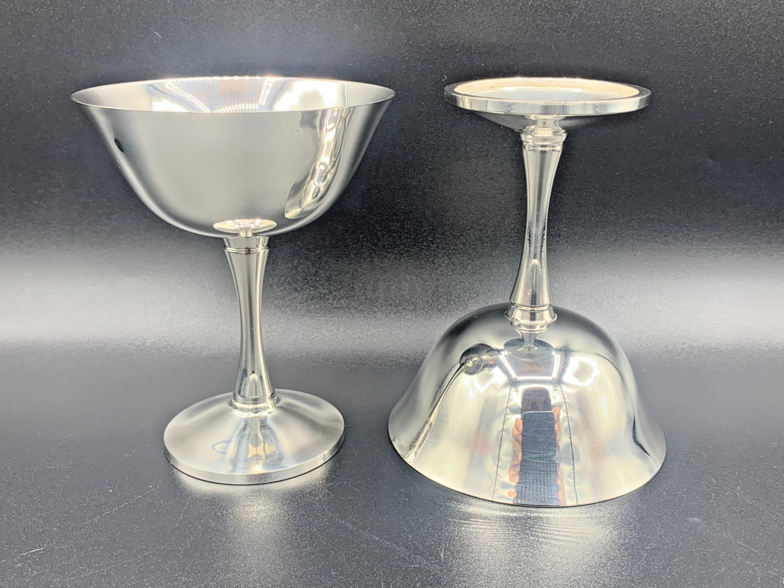 Pair Silver Plated Champagne Cocktail Goblets Portugal Hourglass Stem H 4 5/8"