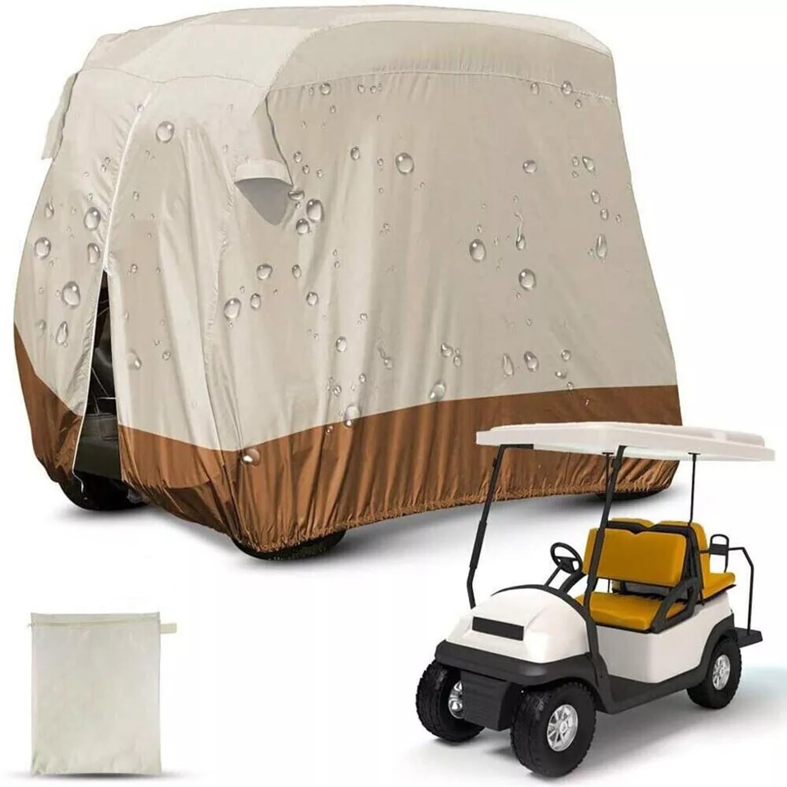 Heavy Duty Waterproof 420D Golf Cart Cover 4 Passenger Extended Roof Compatible