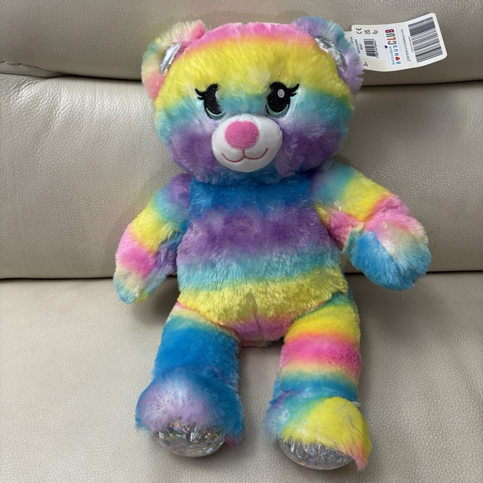 NWT Build A Bear Rainbow Stripe Bear Bonus Club Edition Super Soft (029761)