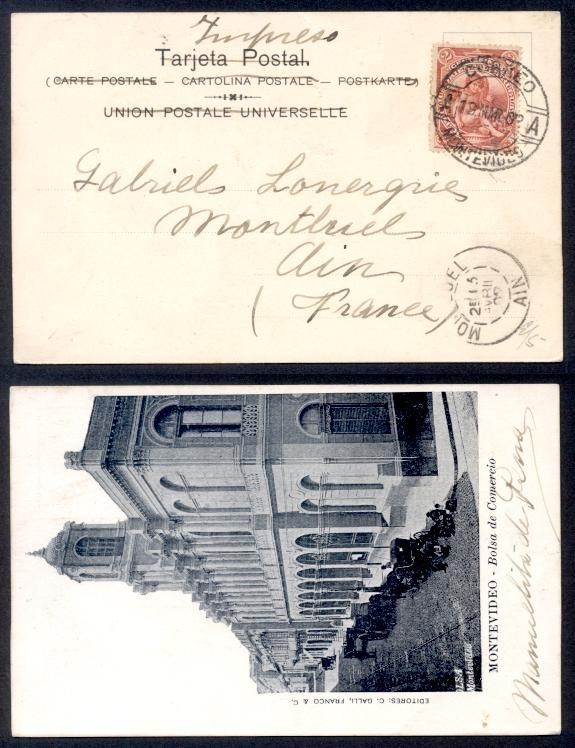URUGUAY 1902 MONTEVIDEO PPC TO FRANCE