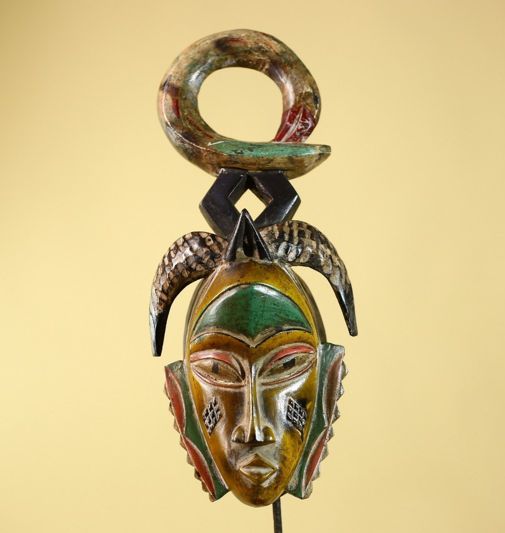 African Wooden Mask Sculpture Hand Carved Wall Art Figure Vintage Style-G6118