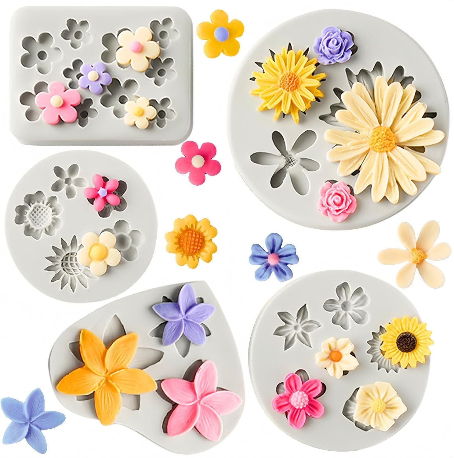 5PCS Silicone Flower Molds Non-Stick Daisy Sunflower Fondant Chocolate Molds