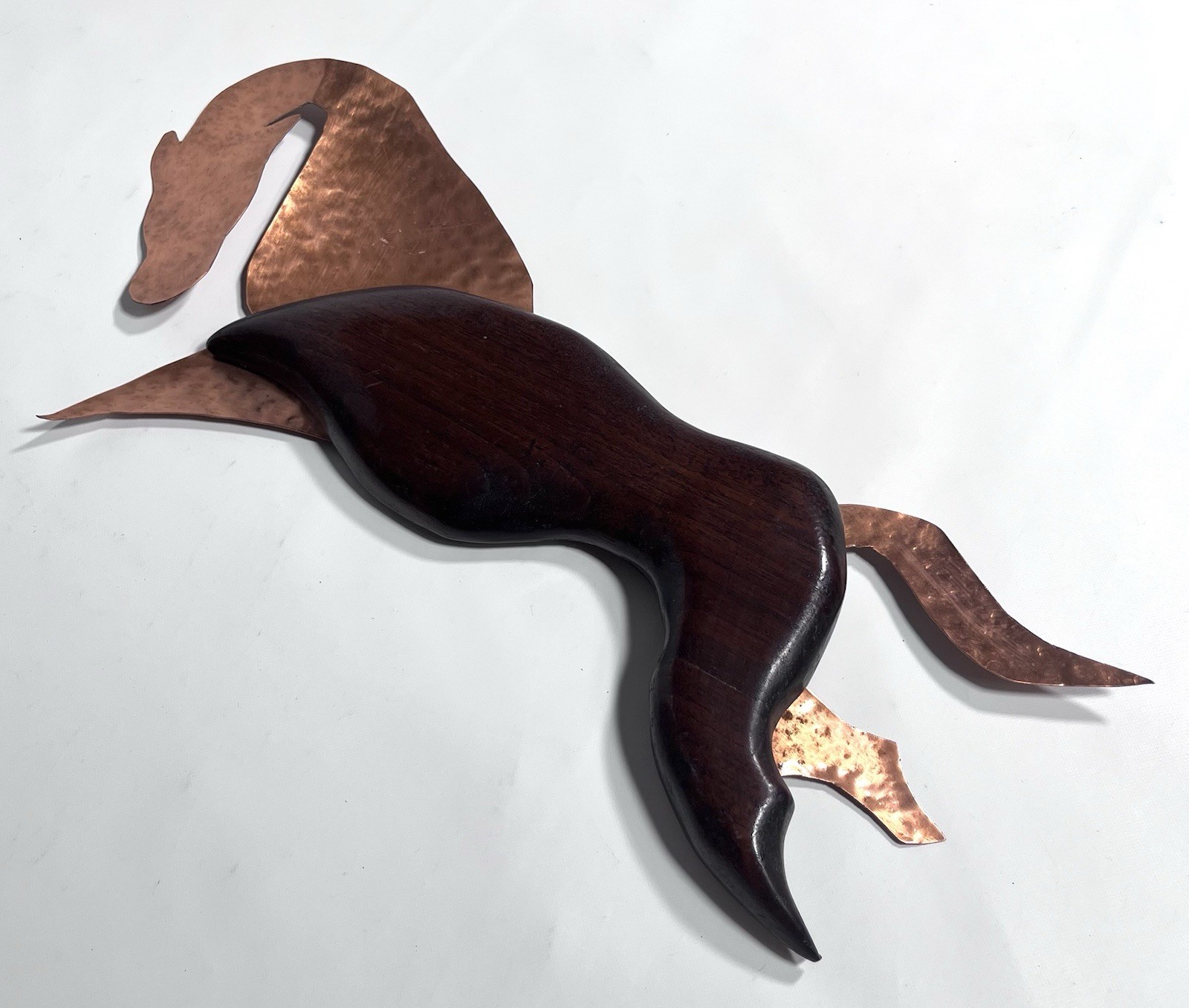 Vintage Mid Century Modern MCM Wood Brass Horse Metal Danish Style Wall Decor