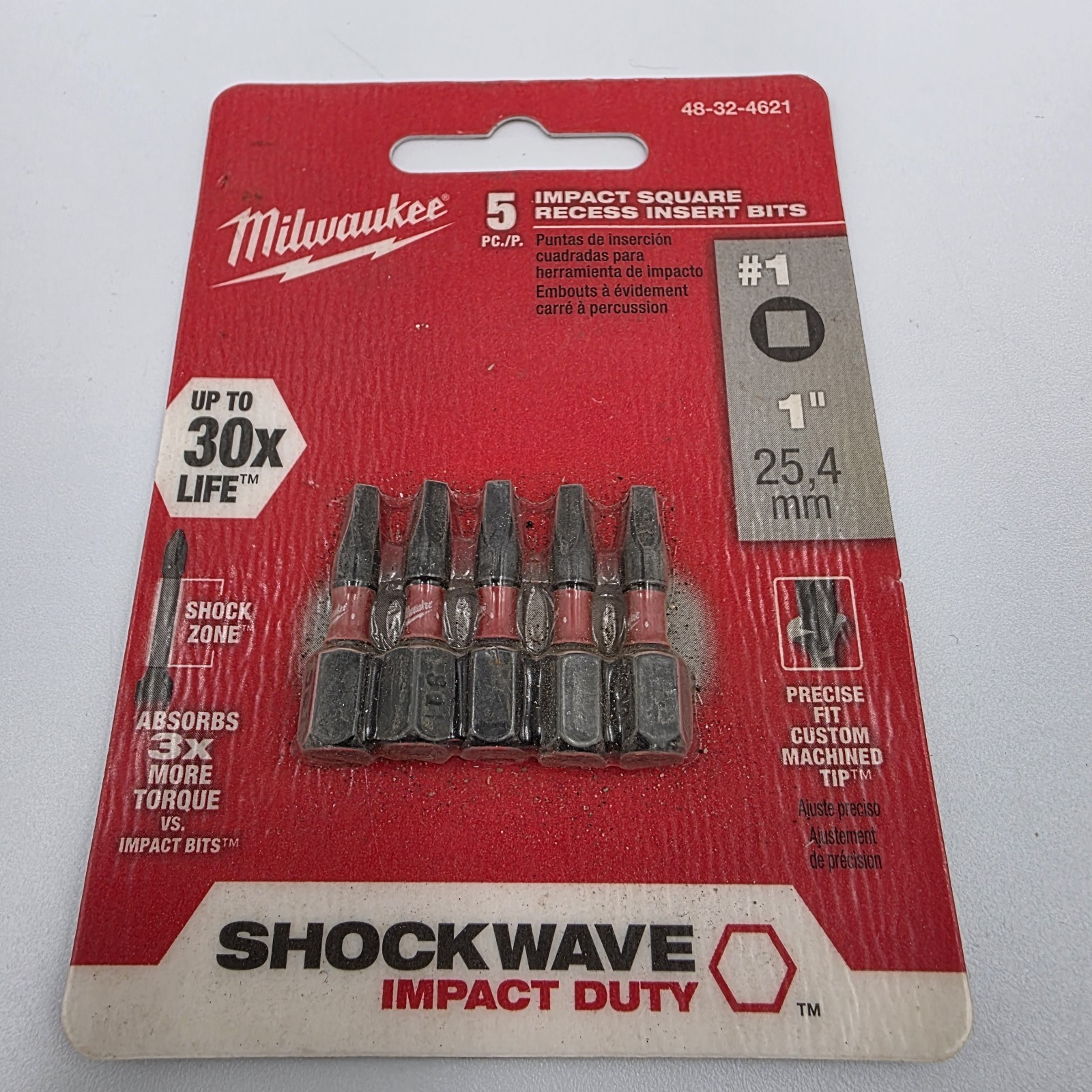 Milwaukee 48-32-4621 SHOCKWAVE Insert Bit Square Recess #1 (5 PK)