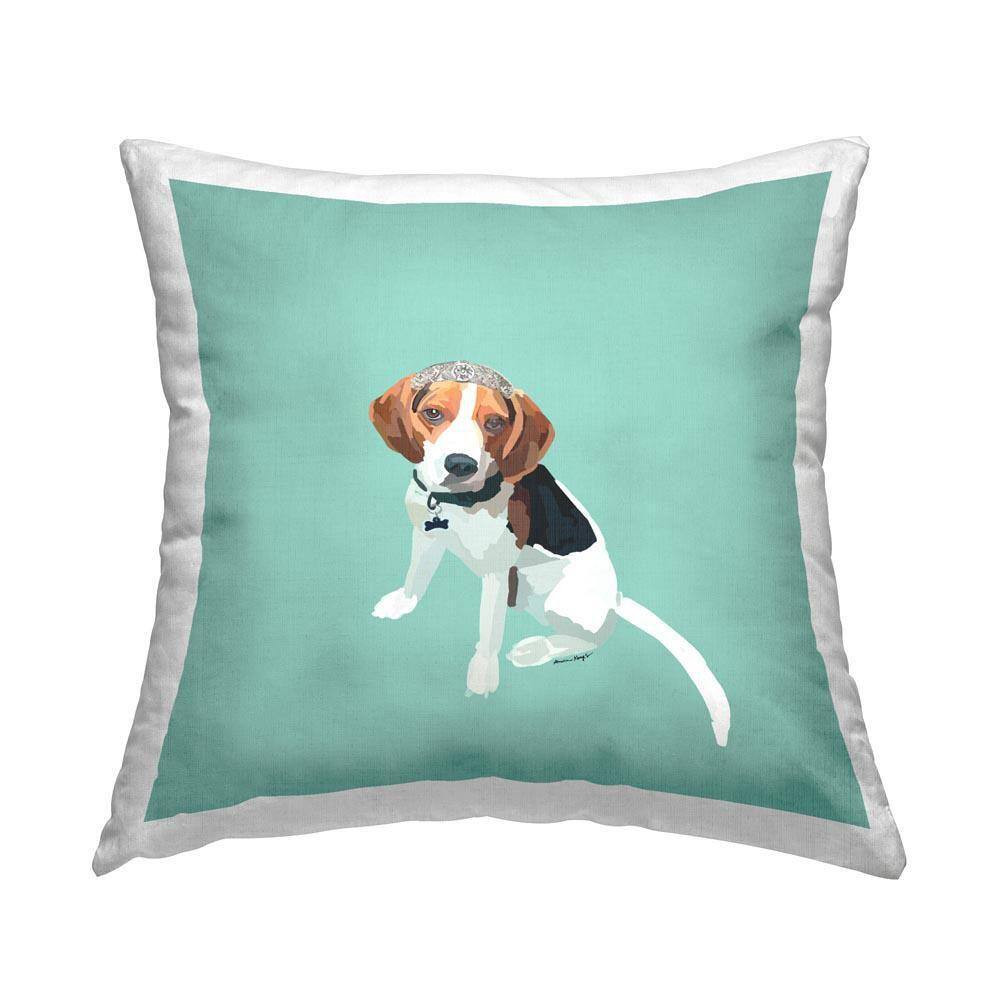 Beagle with Tiara Blue Print Polyester 18 In. X 18 In. Throw Pillow